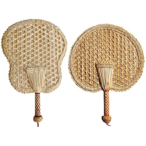 Zenada 2-Pack Natural Straw Hand Fans - Eco-Friendly Hand-Woven Banana Leaf & Round Fans for Summer Cooling, Home Decor, and Outdoor Use