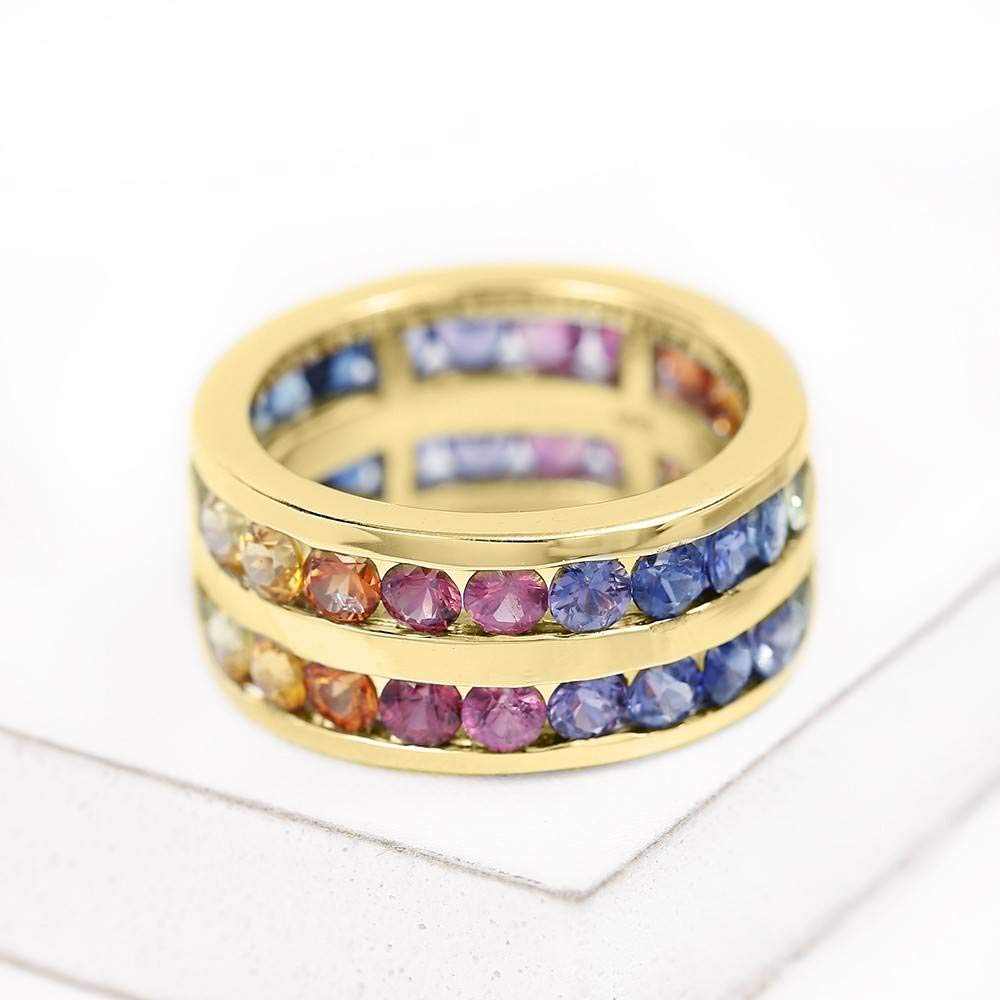 Equalli Rainbow Pride 14k Rose Gold & Sapphire LGBTQ+ Rings for Couples - Perfect for Weddings, Anniversaries, and Pride Celebrations