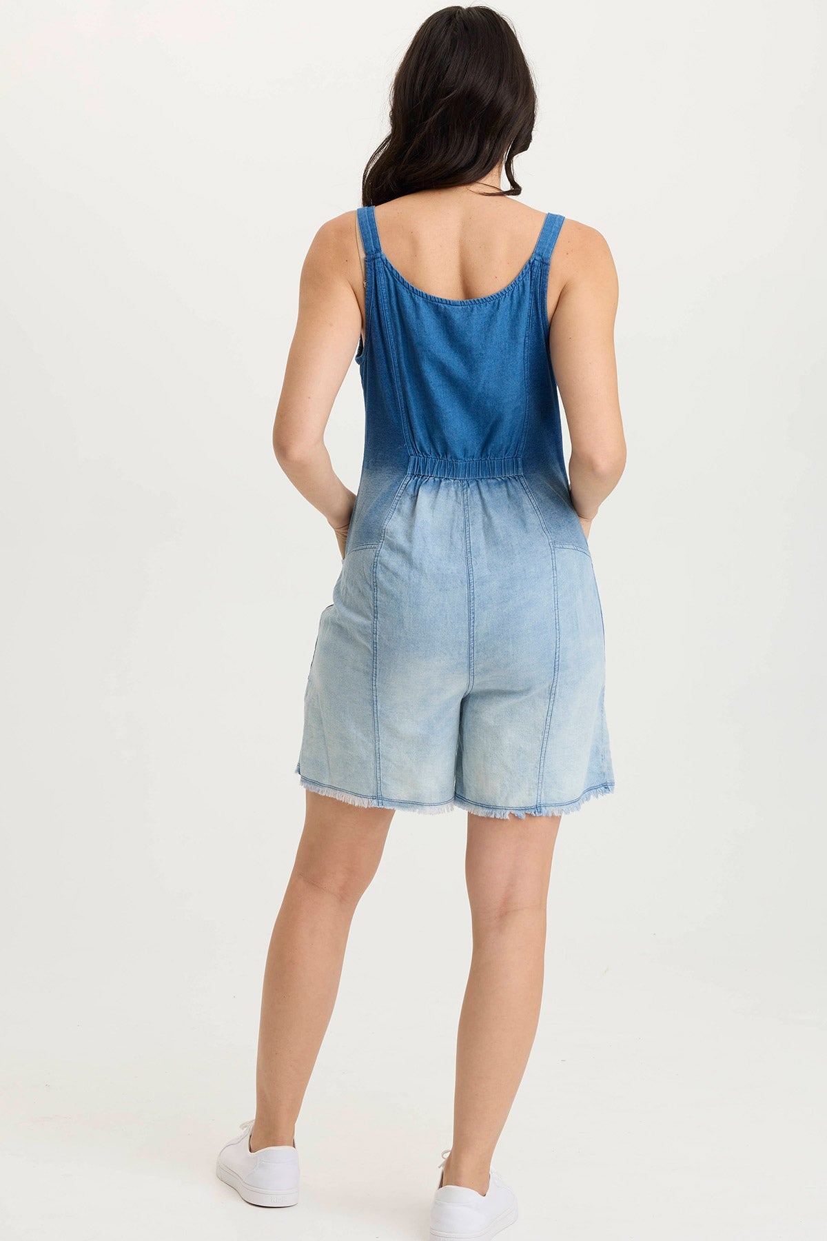 Sauni Indigo Twill & Jersey Adjustable Romper for Women - Comfortable and Stylish One-Piece Jumpsuit for Casual Wear, Summer Outfits, and Travel