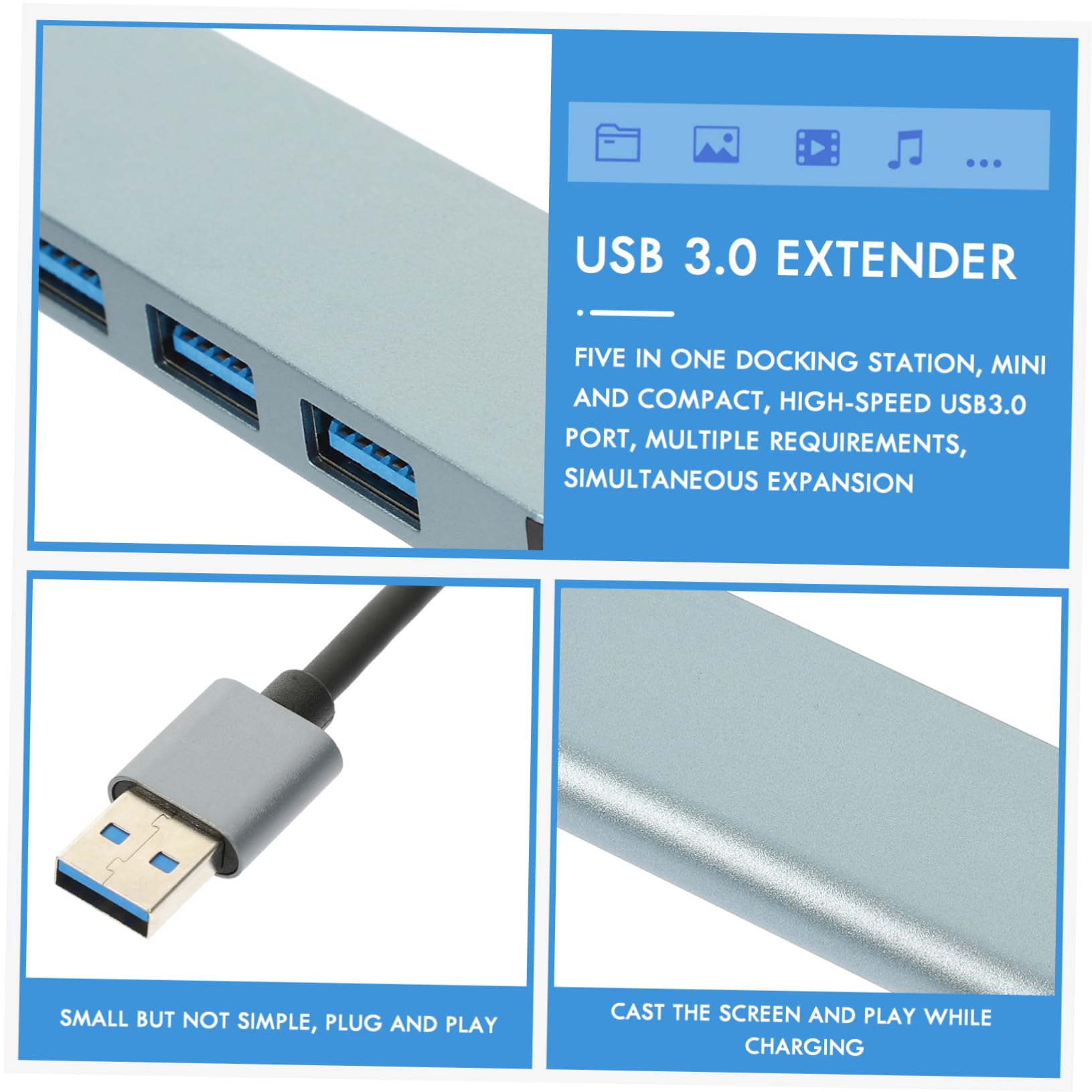 HOMSFOU 7-in-1 USB Hub with 4 USB 3.0 Ports & 3 Fast Charging Ports - Aluminum Alloy USB Splitter for Laptop, PC, MacBook - Perfect for Home Office, Gaming & Multi-Device Charging