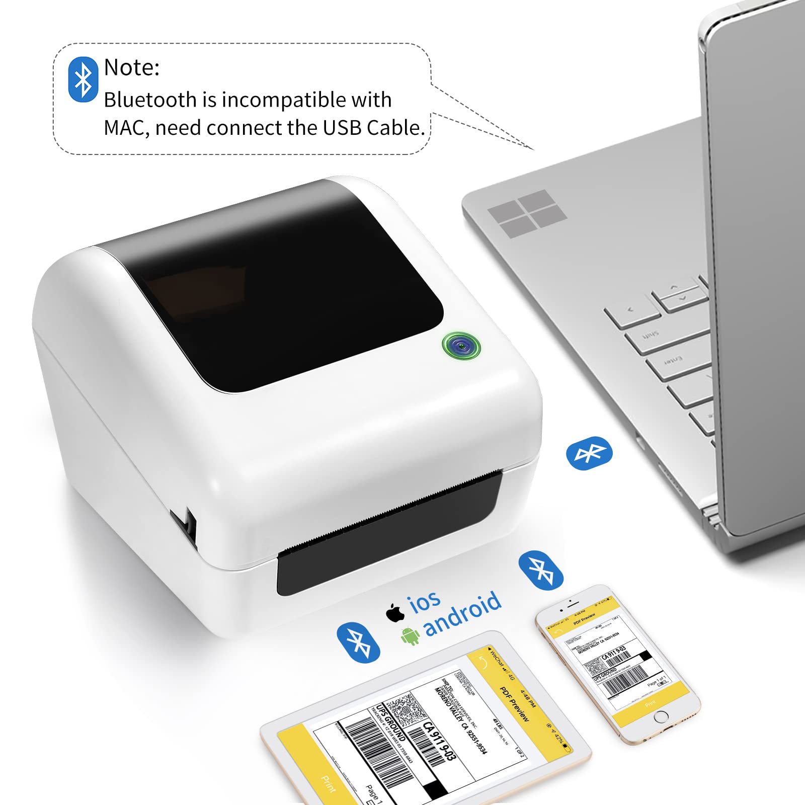 Wireless 4x6 Bluetooth Thermal Shipping Label Printer for Packages - Compatible with iPhone, PC, MAC (USB), Works with eBay, Amazon, Shopify, Etsy, UPS & USPS Barcode - Perfect for Home Business, E-commerce Sellers & Small Business Shipping Needs
