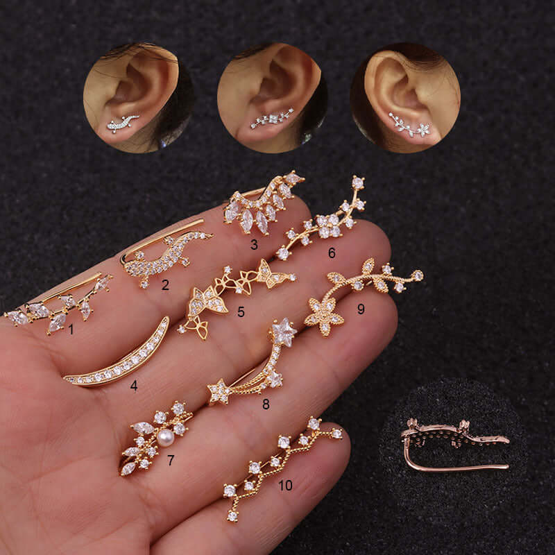 16G Cartilage Linear Flower Ear Clip Ear Cuff - Boho Chic Earring for Women | Perfect for Parties, Weddings & Everyday Wear (HSPJ19124)