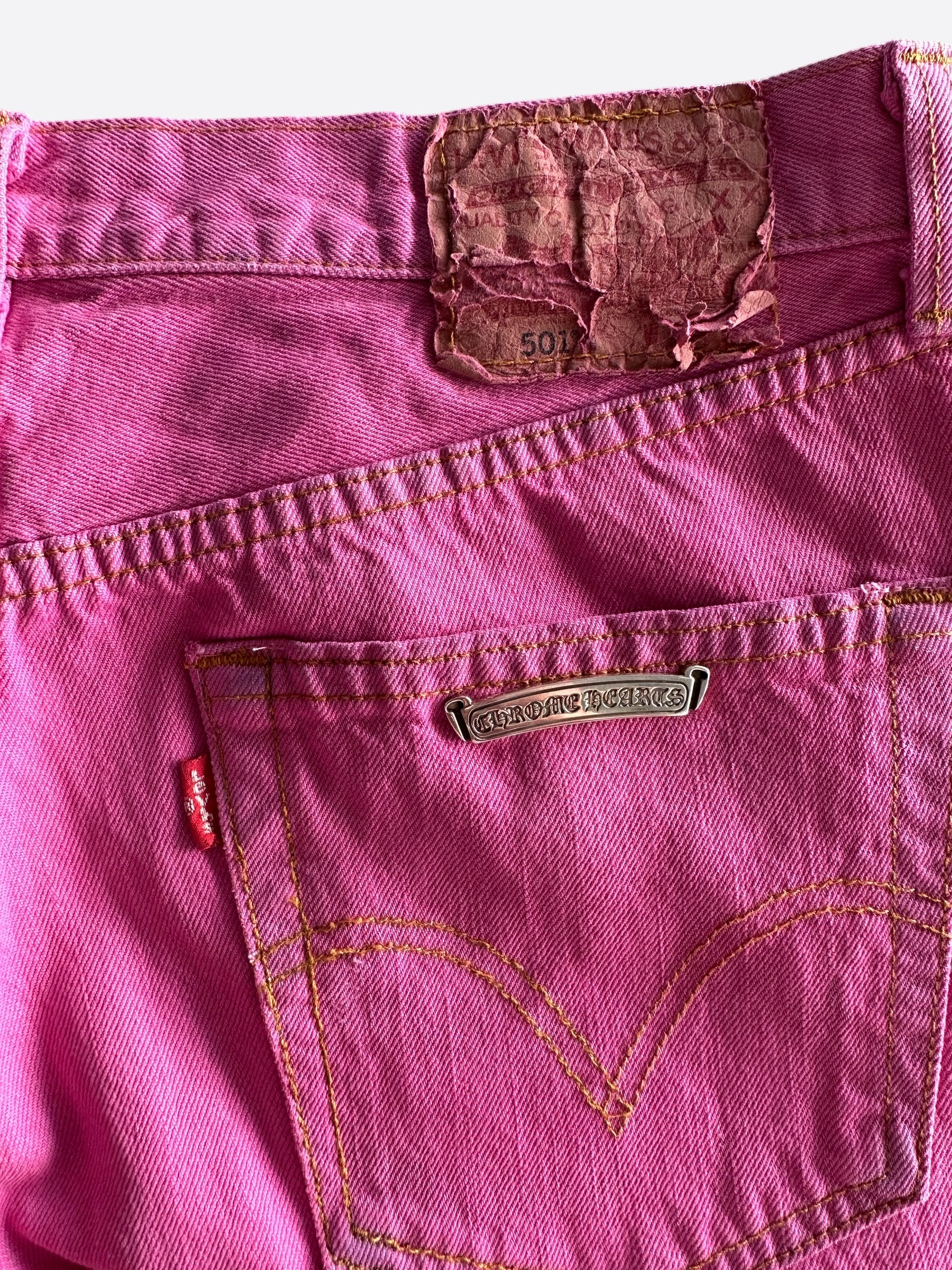 Chrome Hearts x Levi's Pink Cross Patch Denim Jeans for Women - Stylish Vintage Distressed Skinny Jeans | Perfect for Casual Outfits, Streetwear & Night Out