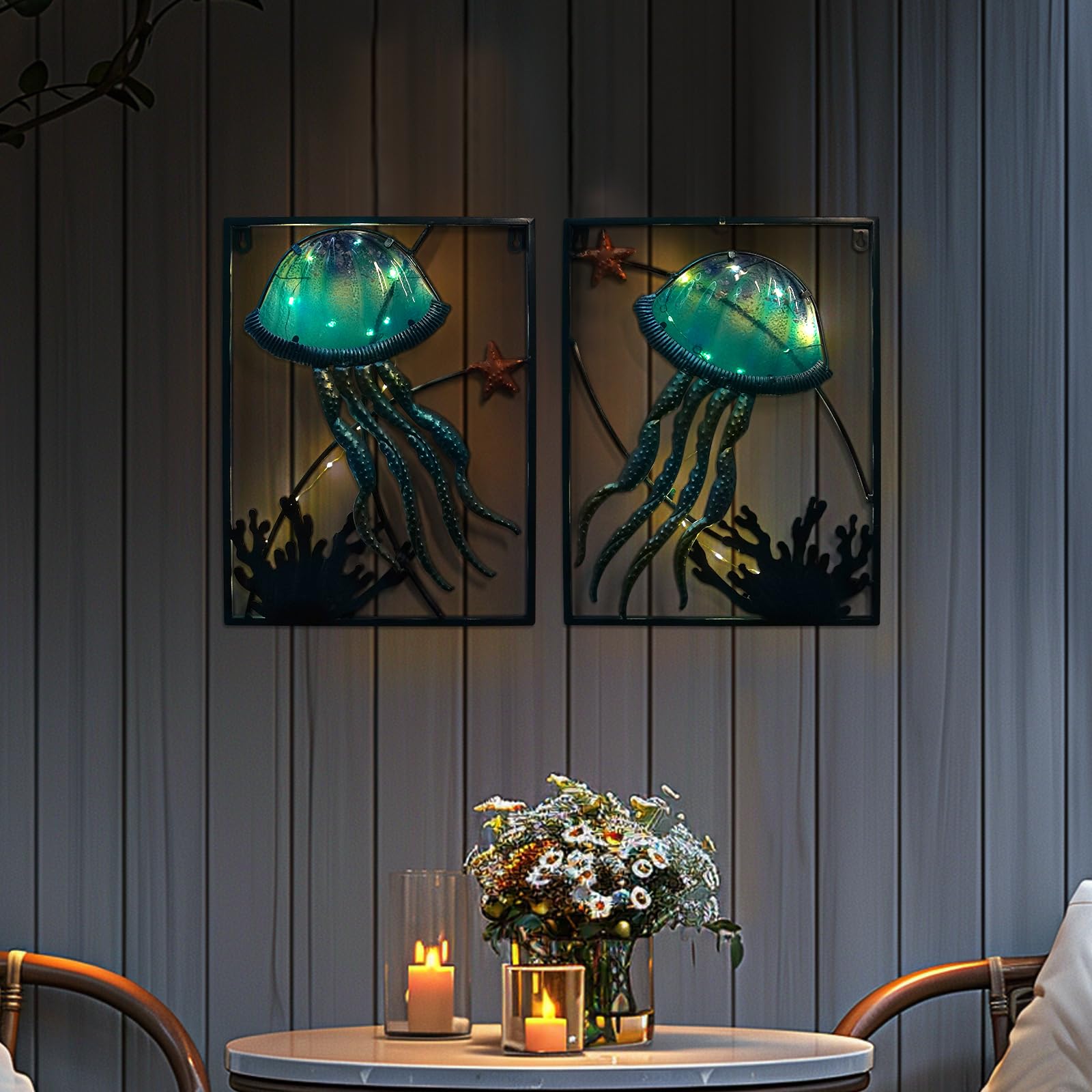LIFFY LED Jellyfish Wall Art - Glass Sculpture for Pool & Beach Decor