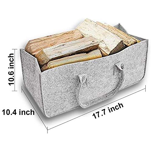 Ecaqlin Firewood Storage Bag - Foldable Felt Firewood Holder Basket with Magazine Rack, Gray - Perfect for Fireplace Wood Storage and Living Room Organization