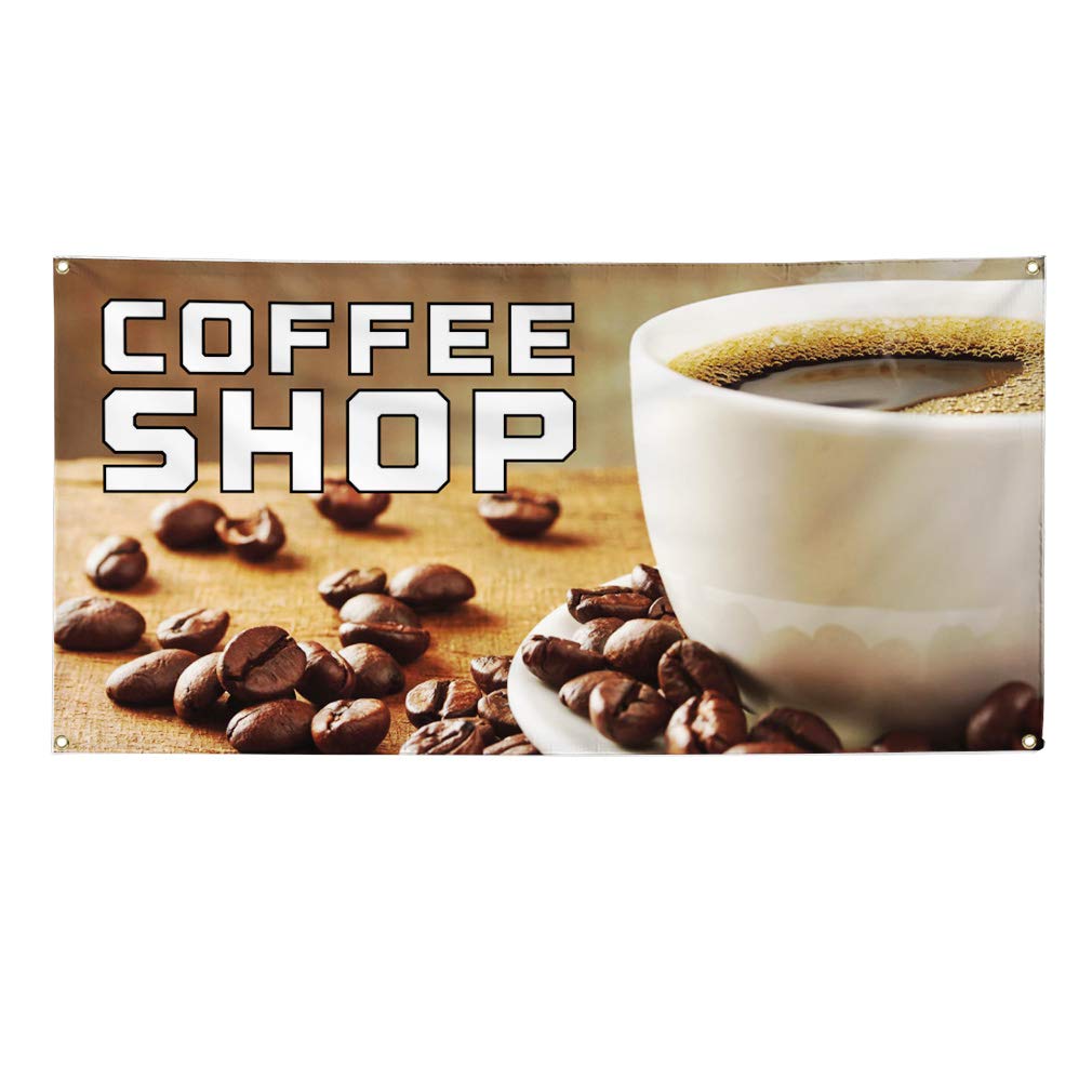 Custom Vinyl Banner for Coffee Shop & Restaurant - 60x144 Inches Weatherproof Outdoor Advertising Sign with 10 Grommets (Multiple Sizes Available) - Perfect for Storefronts, Events, and Yard Sales