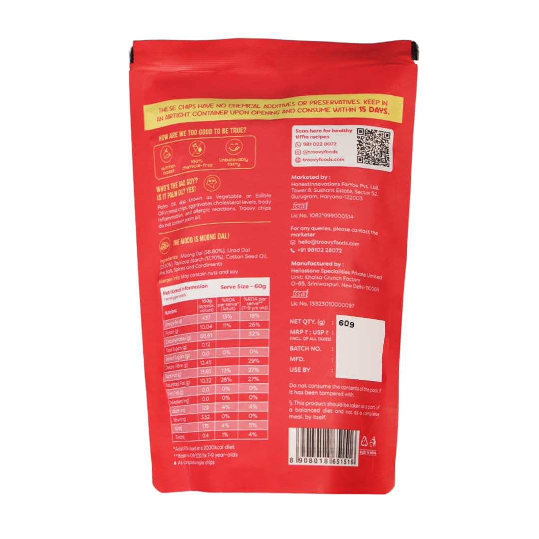 Troovy Healthy Tangy Tomato Moong Dal Chips - High Protein Snacks | No Junk, Chemicals or Trans Fats | 3 Pack (70g Each) | Perfect for Keto Diet, Office Snacking & Healthy Lifestyle