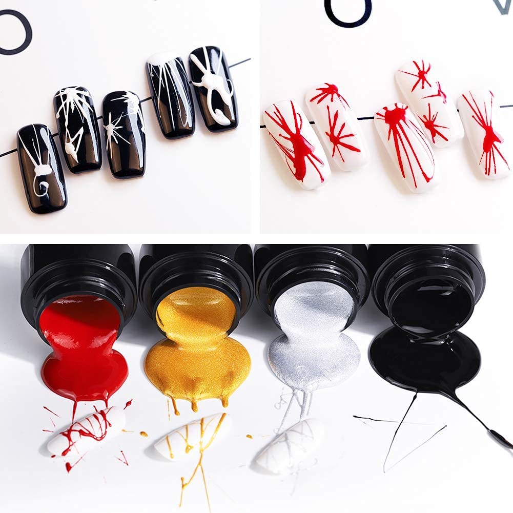 D.B.Z. Gold Spider Gel Nail Art Kit - UV LED Gel Polish with Thin Brush for Professional Nail Painting (Black & White) - Perfect for Salon, Home Manicures & Creative Nail Designs
