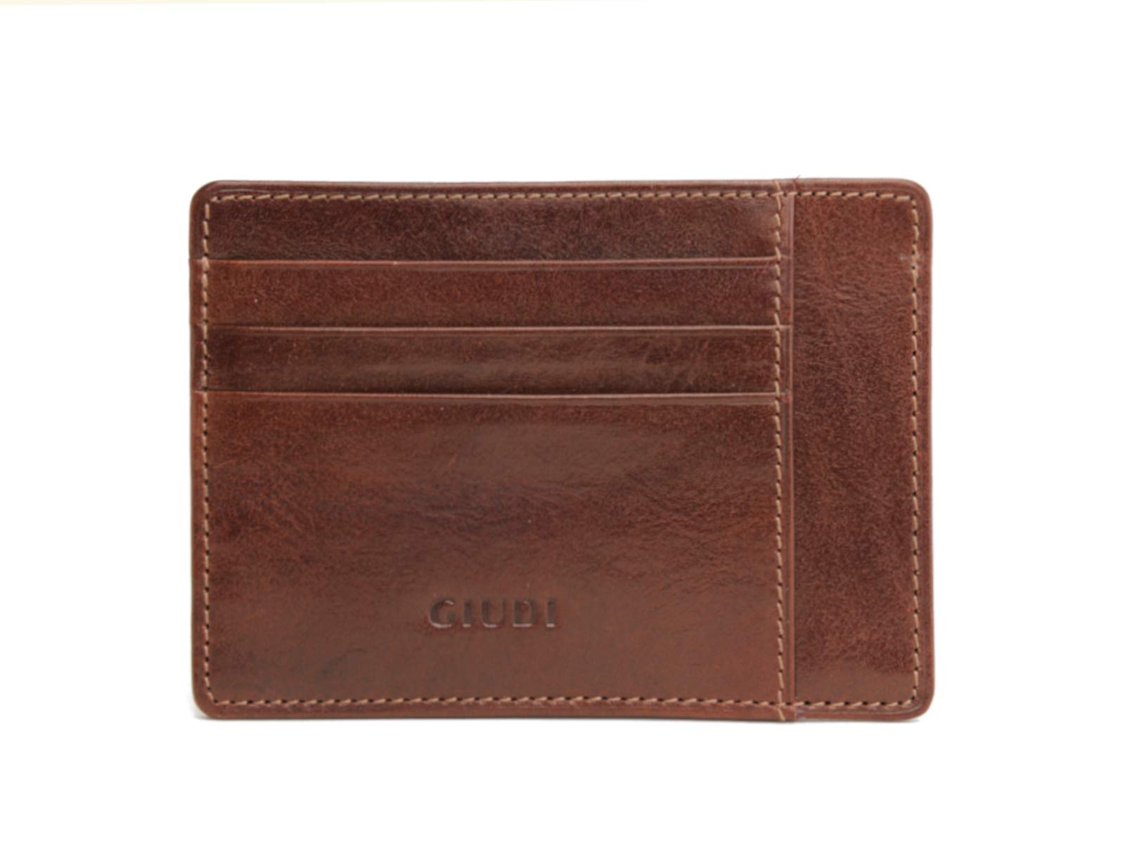 Giudi Mini Leather Slim Card Holder Wallet for Men & Women - Brown RFID Blocking - Compact & Stylish for Everyday Use, Travel, and Business