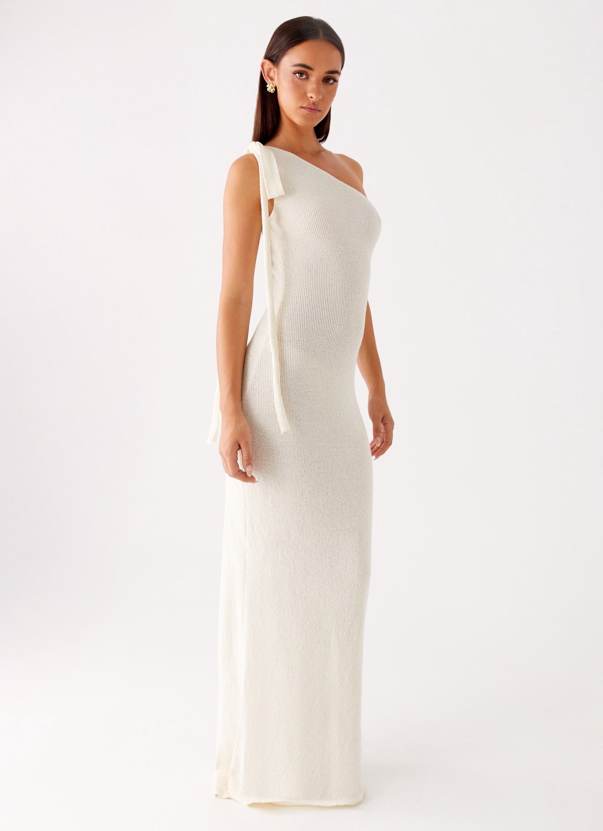 Easton Knit Maxi Dress in White | Flowy Long Sleeve Women's Dress for Casual Outings & Special Occasions
