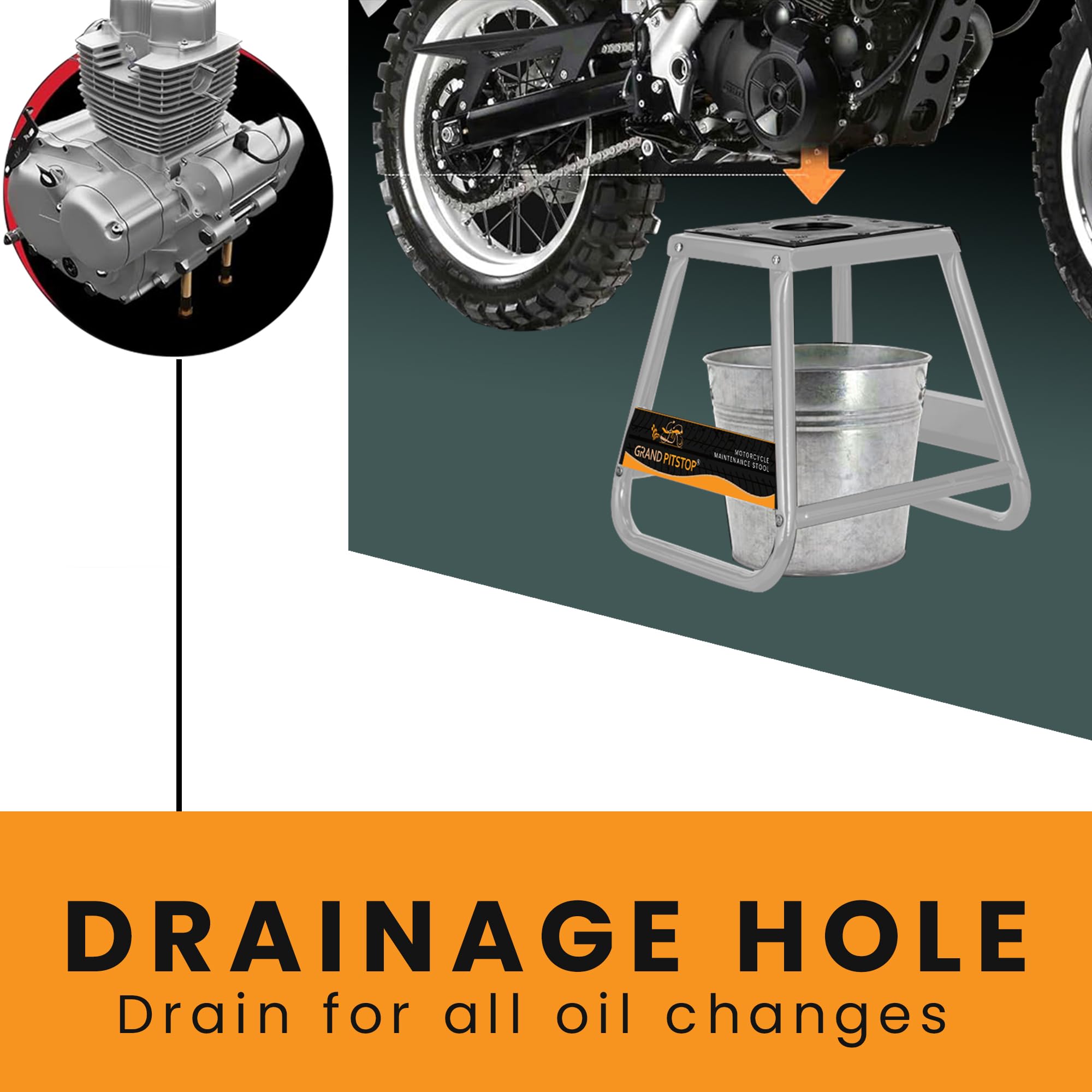 GRAND PITSTOP Universal Motorcycle & Dirt Bike Maintenance Stand - Heavy Duty Steel Construction, Powder Coated Non-Slip Surface for Off-Road Powersports - Perfect for Garage Workshop & Trailside Repairs (Silver)