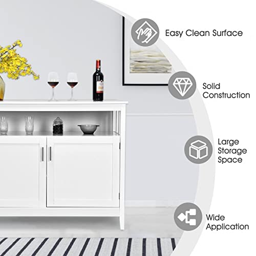 White Wooden Sideboard Buffet Cabinet with 2 Doors & Open Shelf - Kitchen Storage, Dining Room Console, Server Island Table - Perfect for Home, Office, and Restaurant Use