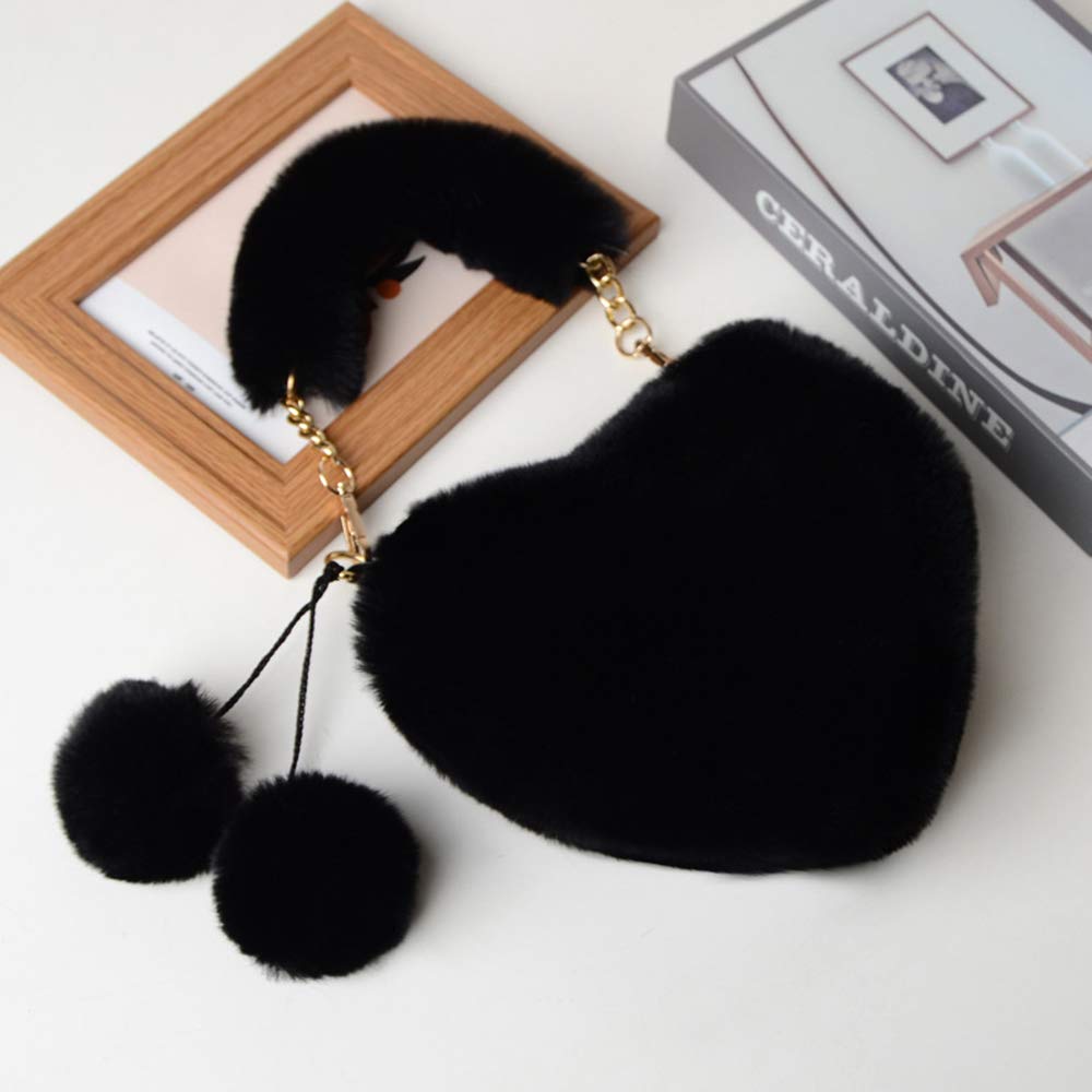 Rejolly Fluffy Faux Fur Heart Shaped Handbag for Women & Girls - Soft Small Shoulder Bag Clutch Purse for Parties, Dates & Casual Outings