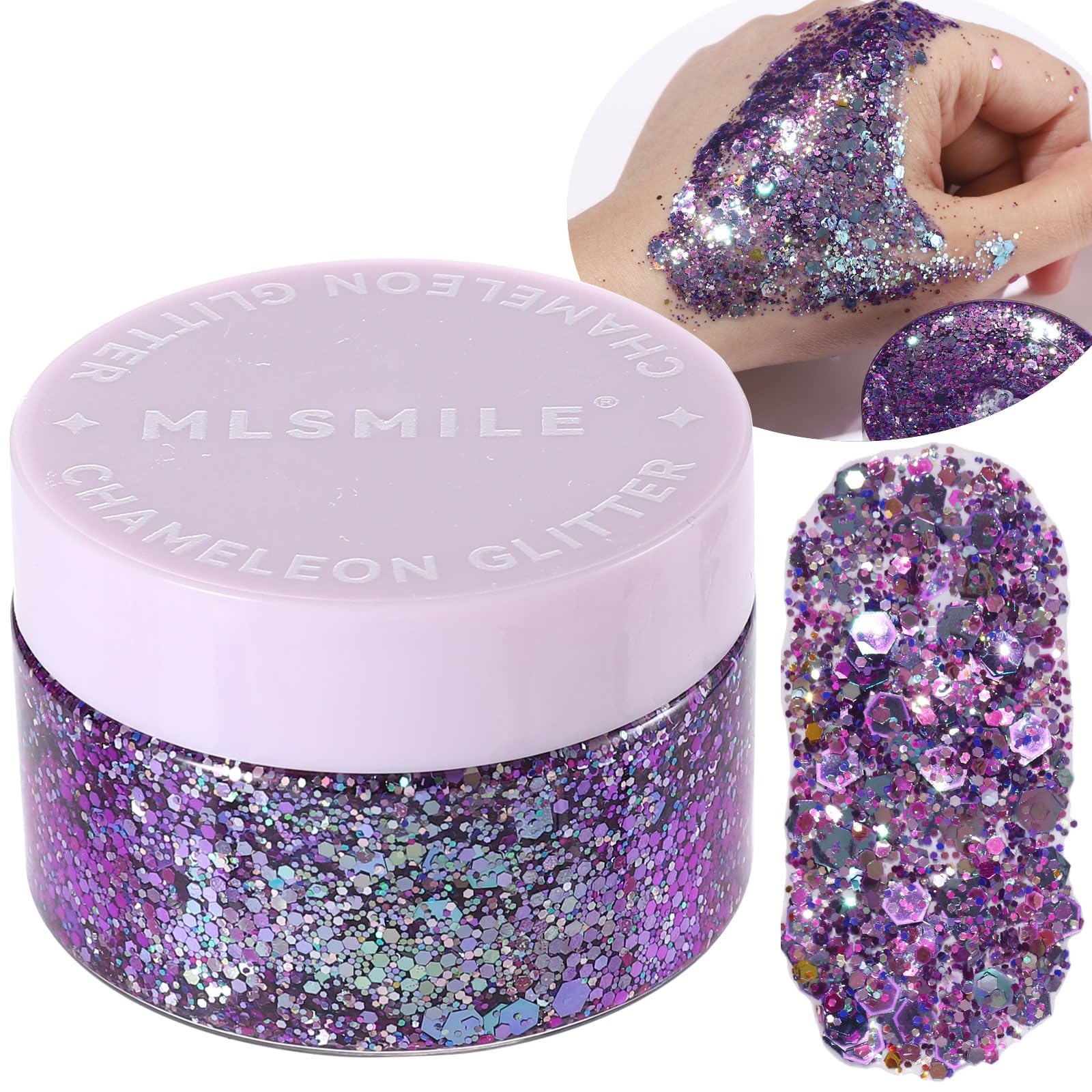 **Purple Chunky Glitter Gel for Face, Hair & Nails – Holographic Sparkling Body Makeup for Parties, Concerts & Festivals | Mermaid Rave Accessories for Music Events & Cosplay**