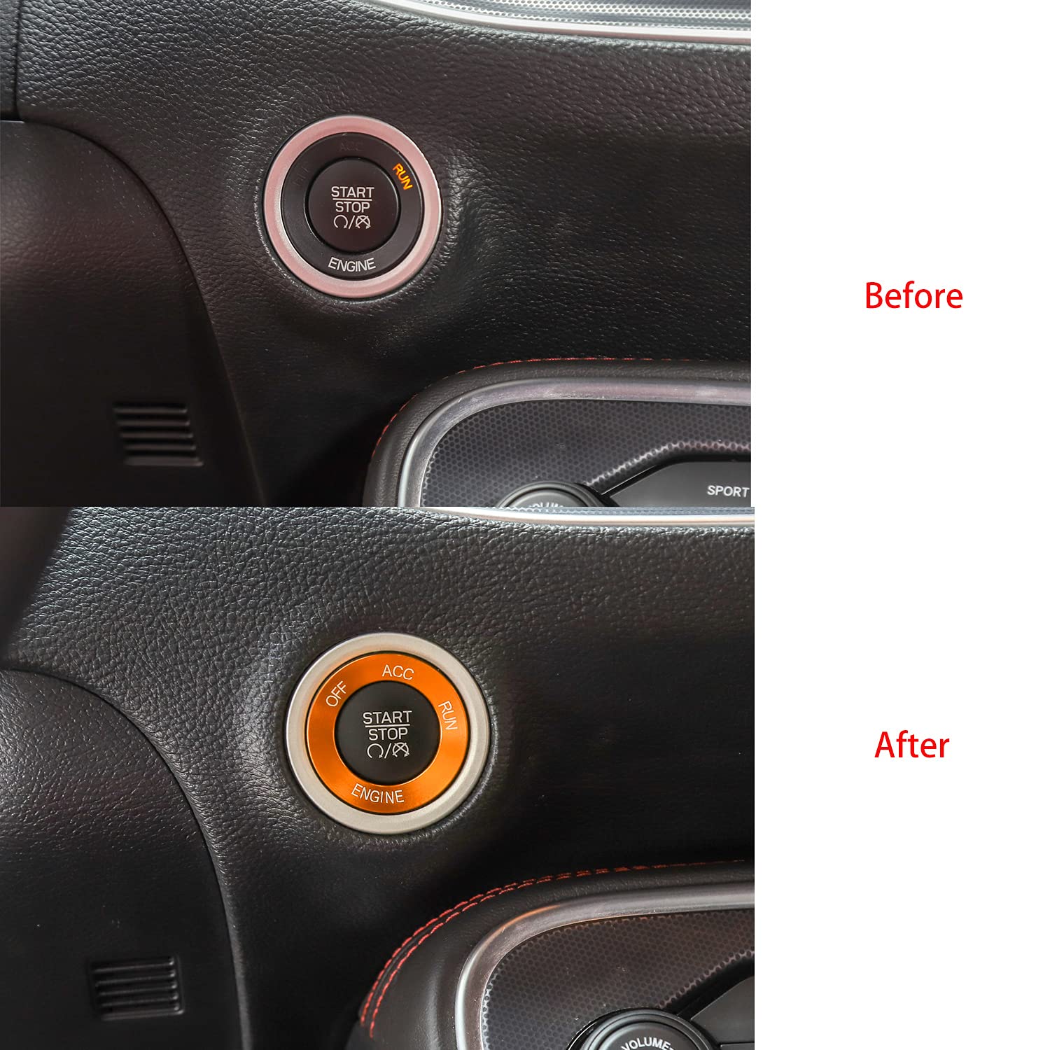 Keptrim Orange Aluminum Alloy Engine Start Stop Trim for 2010-2020 Dodge Challenger, Charger, RAM & 2014 Durango - 1pc Interior Upgrade Accessory for Enhanced Driving Experience