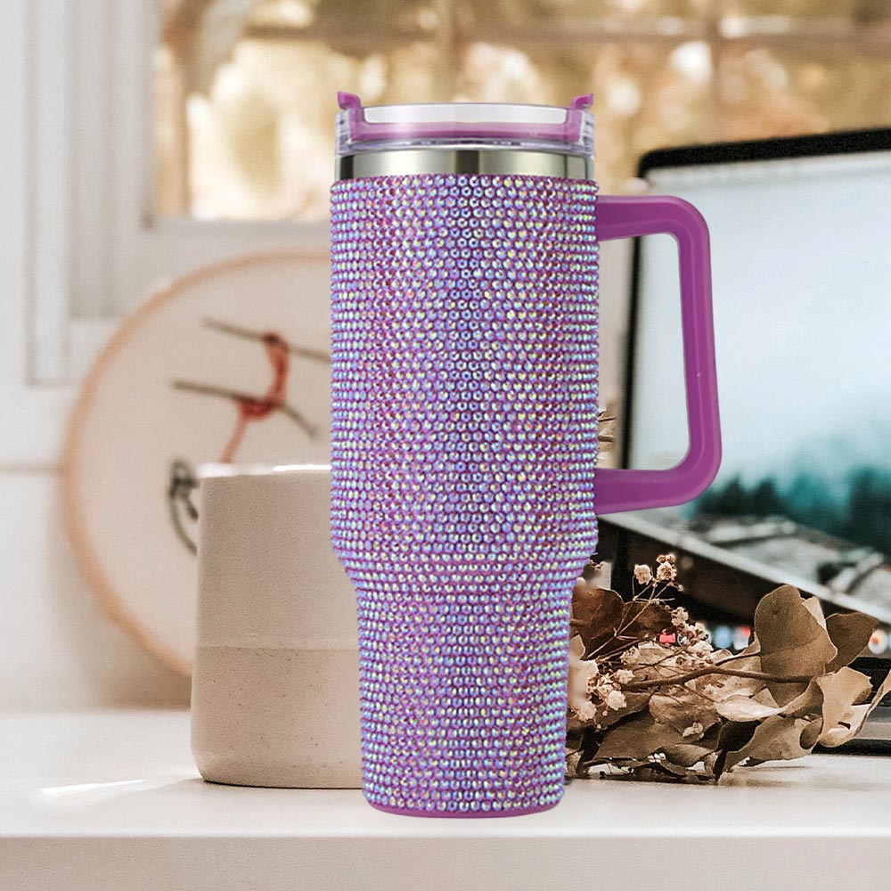 40oz Purple Bling Studded Stainless Steel Tumbler - Insulated Travel Mug for Coffee, Tea & Cold Drinks - Perfect for Gym, Office & Outdoor Adventures