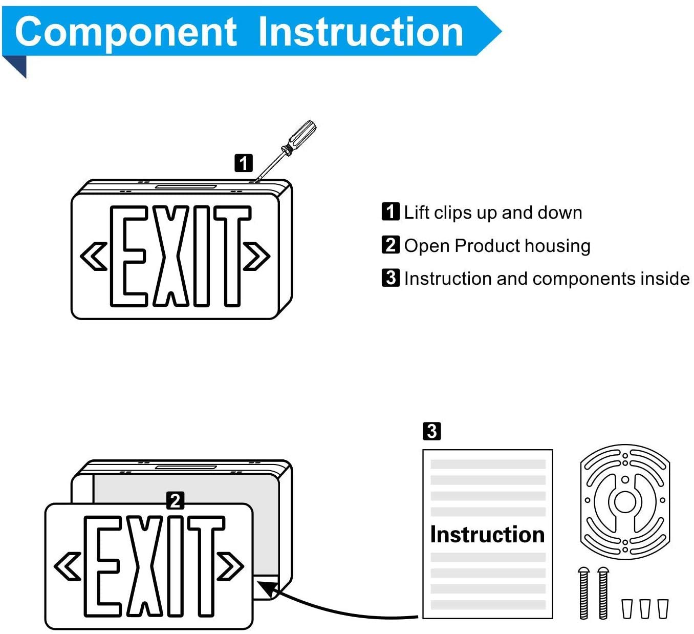 4 Pack UL Listed Red LED Exit Sign - Double Face 120-277VAC Fire Exit Signs with Emergency Lights & Battery Backup - Ideal for Commercial Buildings, Warehouses & Emergency Exits