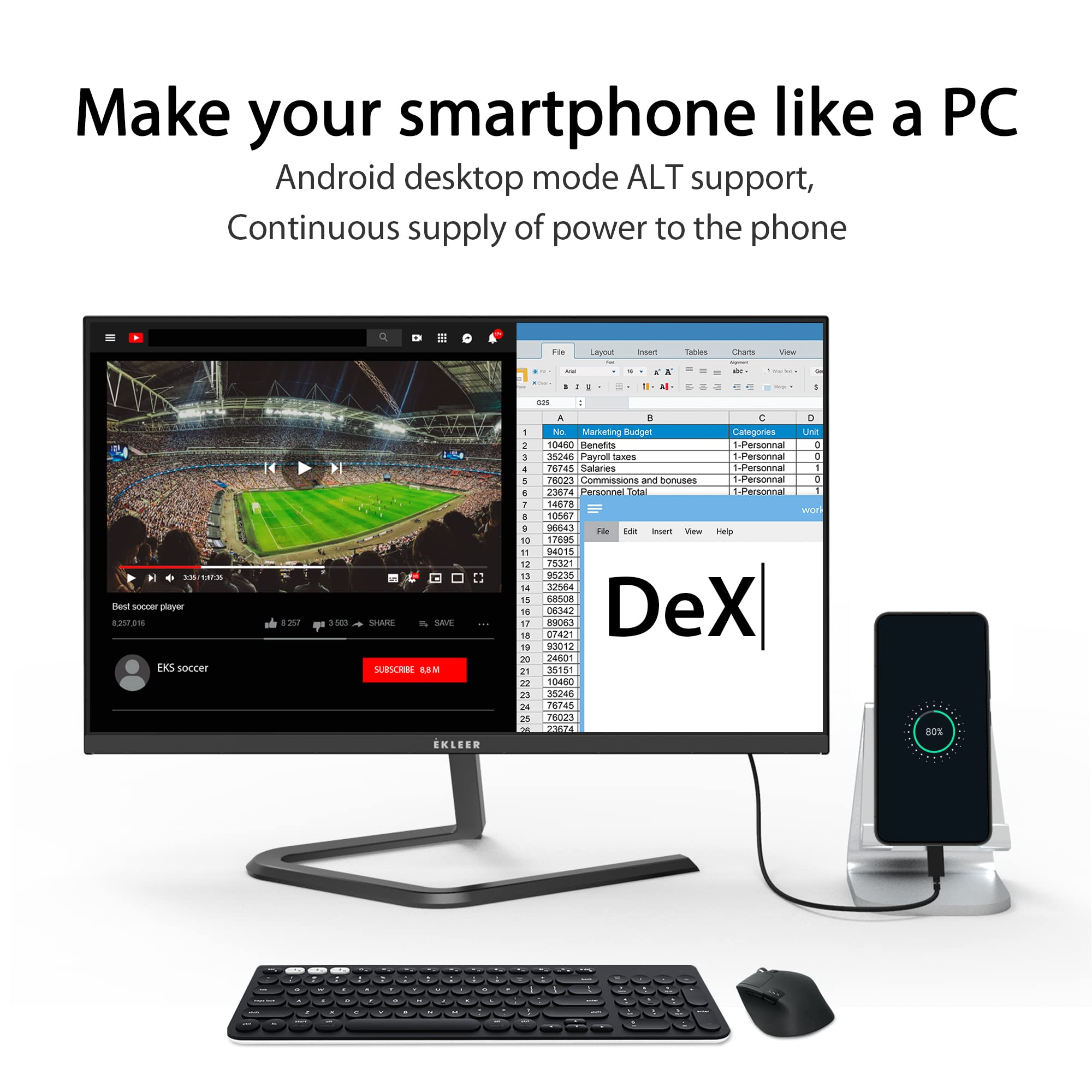 EKLEER 27-inch Ultra Thin Bezel Computer Monitor - FHD 1080p IPS Display with HDMI & USB Type-C, 75Hz Refresh Rate, Built-in USB Hub, Fast Charging - Compatible with iPhone 15/Pro/Max & MacBook Air/Pro - Perfect for Home Office, Gaming & Multimedia Entertainment