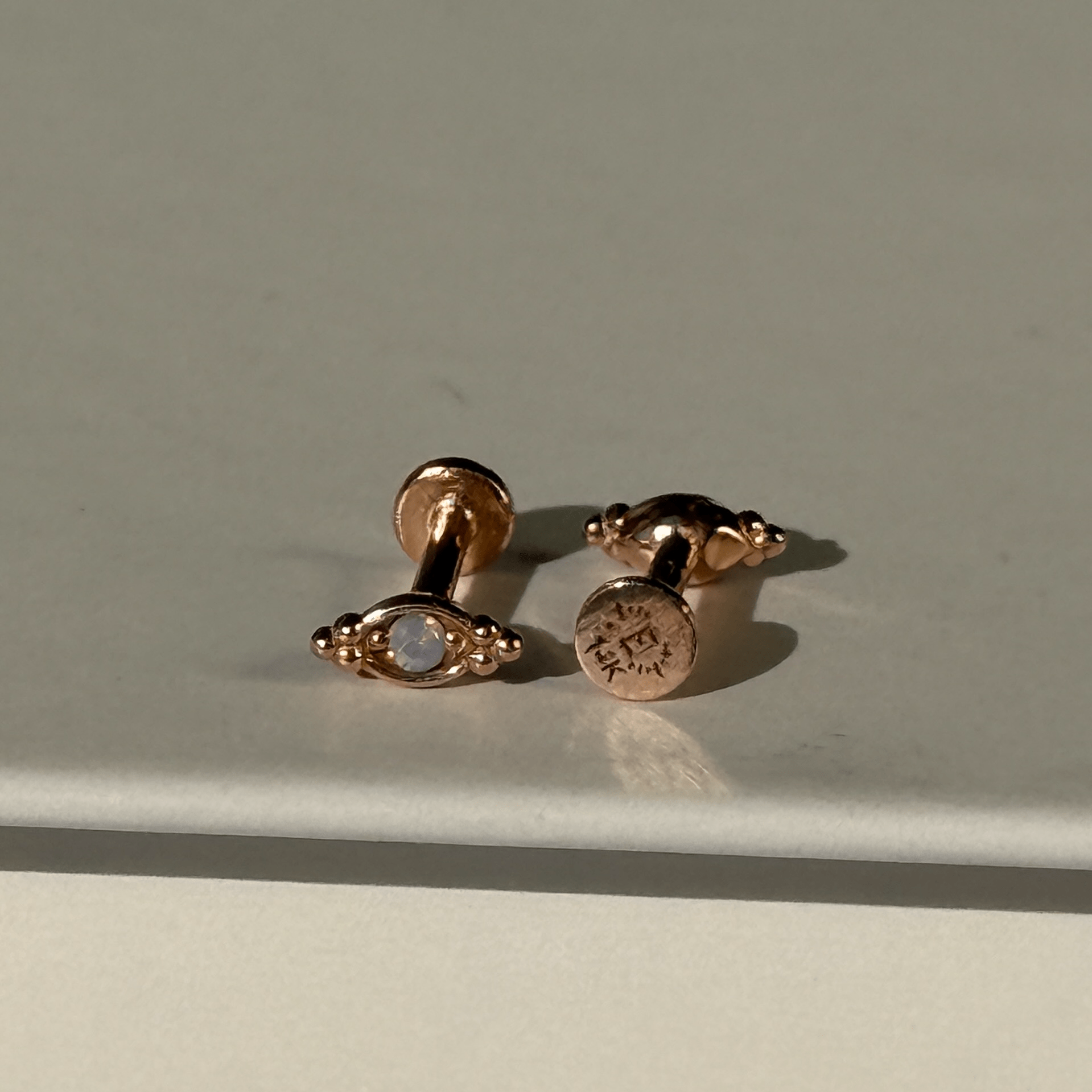 14K Rose Gold Beaded Marquise Diamond Evil Eye Flat Back Stud Earrings for Women - Perfect for Everyday Wear, Protection Jewelry & Gift Giving