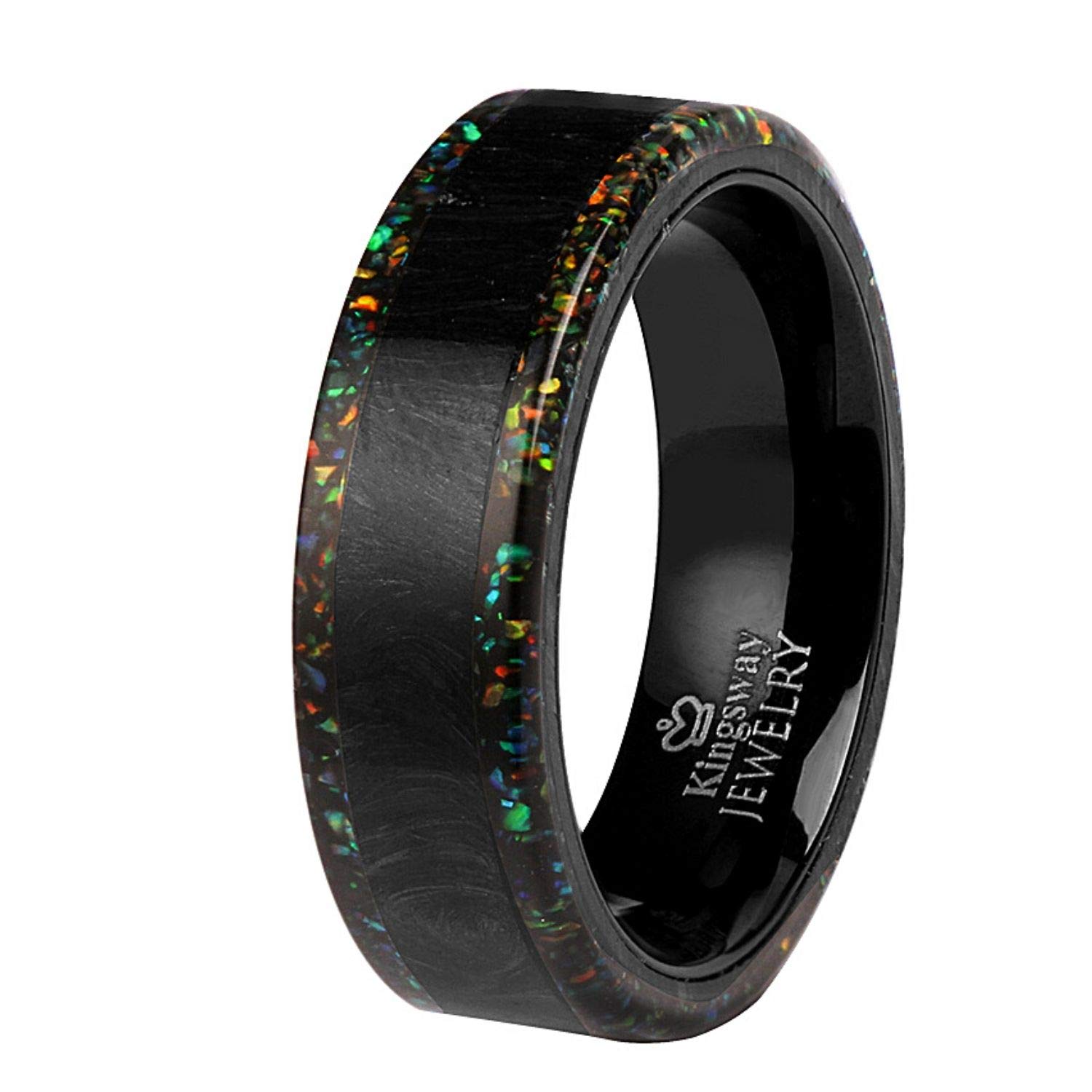 Forged Carbon Fiber Opal Ring for Men & Women - Blue Opal Wedding Band - Durable & Lightweight Unisex Jewelry for Engagement, Anniversary & Everyday Wear