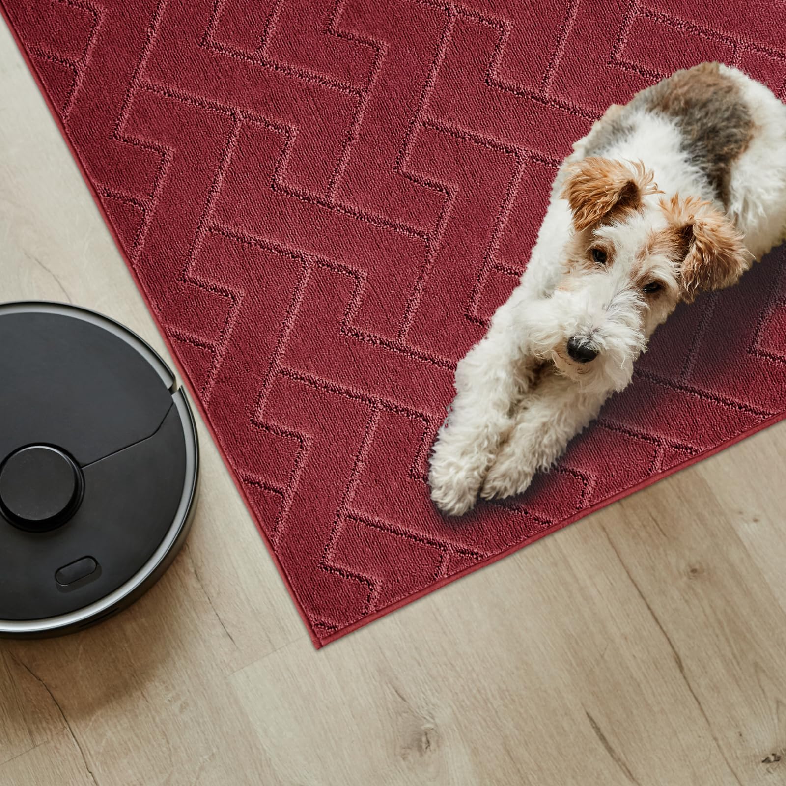 PURRUGS 4x6 Feet Non-Slip Washable Area Rug - Pet Friendly Entryway Mat for Dogs, Stain Resistant Accent Carpet for Hallway, Bedroom, Living Room & Mudroom - Burgundy Red | Perfect for High Traffic Areas & Pet Owners