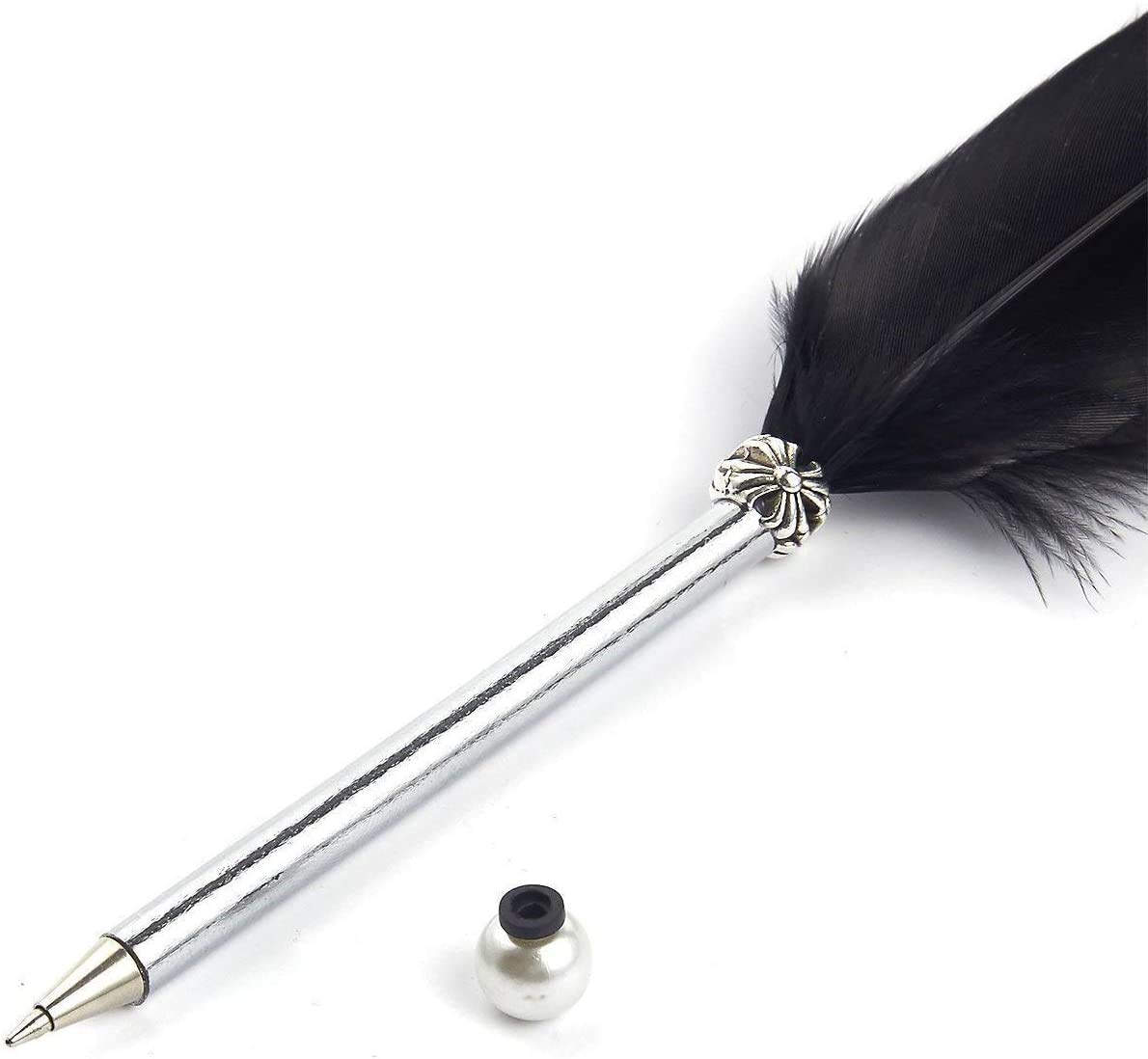 Natural Feather Ballpoint Pen with Black Ink - Luxury Handwriting Stationery for Kids, School Writing & Signatures | Perfect for Calligraphy, Gift Giving & Vintage-Themed Events