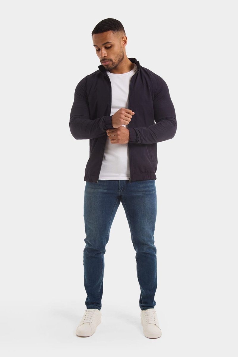 Men's Classic Harrington Jacket in Navy Blue - Lightweight Water-Resistant Windbreaker for Casual & Smart Outfits | Perfect for Spring, Fall & Travel