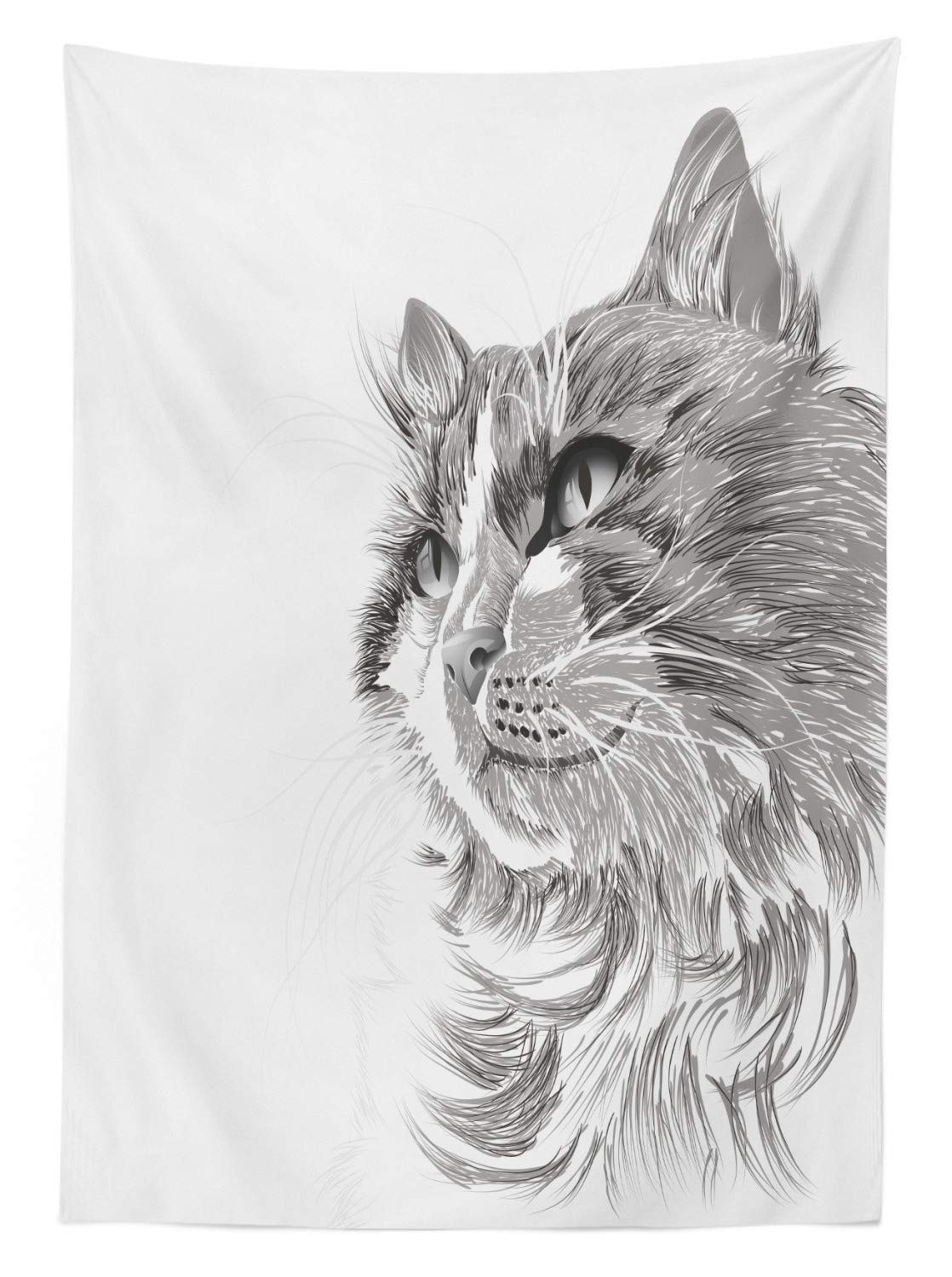 Ambesonne Cat Portrait Outdoor Tablecloth - Waterproof Washable Picnic Table Cover 58x104 Inches, Grey White Animal Print - Perfect for Backyard BBQs, Garden Parties & Pet-Themed Events