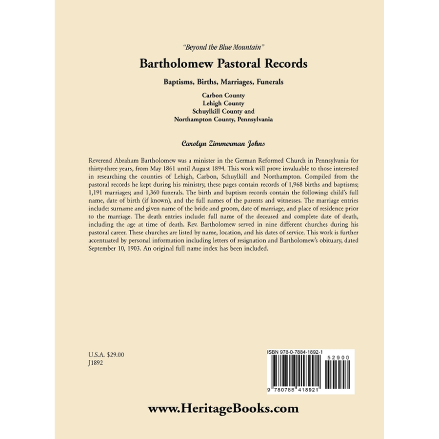 Beyond the Blue Mountain: Bartholomew Pastoral Records - Baptisms, Births, Marriages & Funerals | Genealogy Research & Family History Documentation for Ancestry Tracking