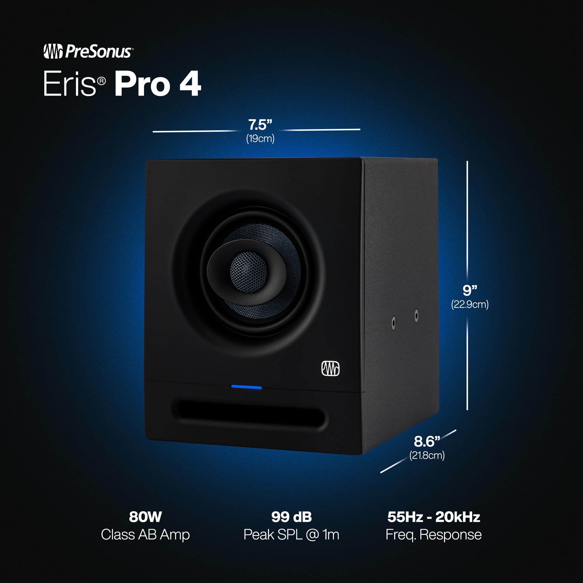 PreSonus Eris Pro 4 Studio Monitor - 4.5-inch Bi-Amped Active Coaxial Studio Monitor for Professional Audio Recording & Mixing | Wall & Ceiling Mountable | Perfect for Home Studios & Podcasting