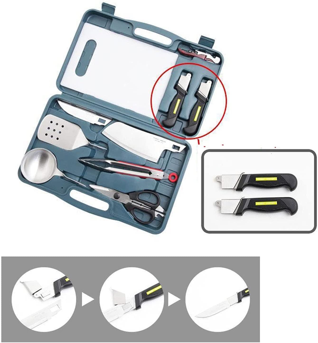 Premium Stainless Steel BBQ Grill Tools Set with Blacklight - 6-Piece Grilling Utensils for Men & Women (Includes Carrying Case) - Perfect for Outdoor Camping, Backyard Cookouts, and Indoor Kitchen Use