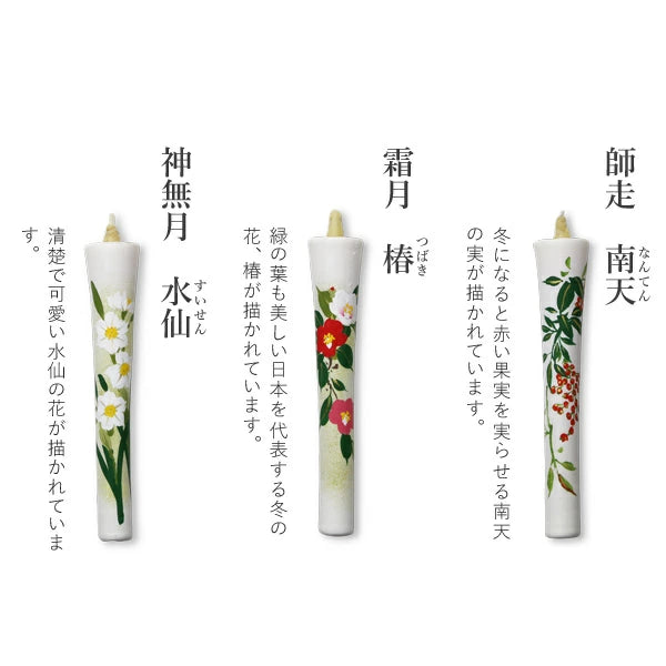 DAIYO Hand-Painted Japanese Wa Rousoku Candles - 12-Piece Four Seasons Flower Set B | Premium Rice Wax Candles for Home Decor, Meditation & Zen Atmosphere