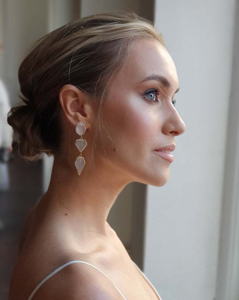 Elegant Art Deco Bridal Earrings with Opal Gemstones | Geometric Statement Jewelry by Stephanie Browne at Kezani | Perfect for Weddings, Parties & Special Occasions