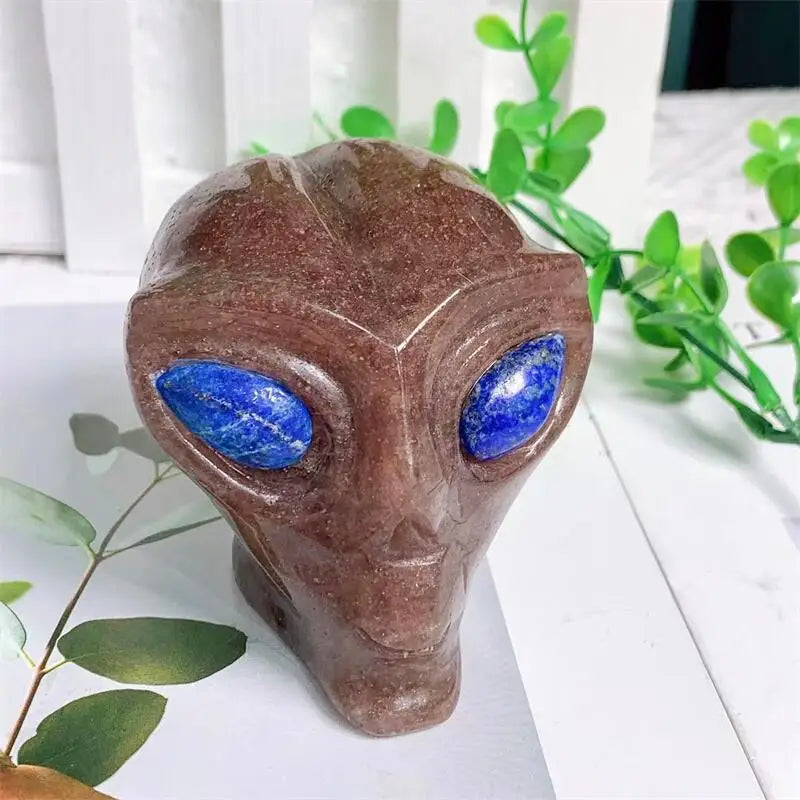 8cm Natural Stone Carved Alien Skull Statue - Healing Crystal Decor, Gemstone Collection (1pc) for Home Office, Meditation Space & Unique Gift