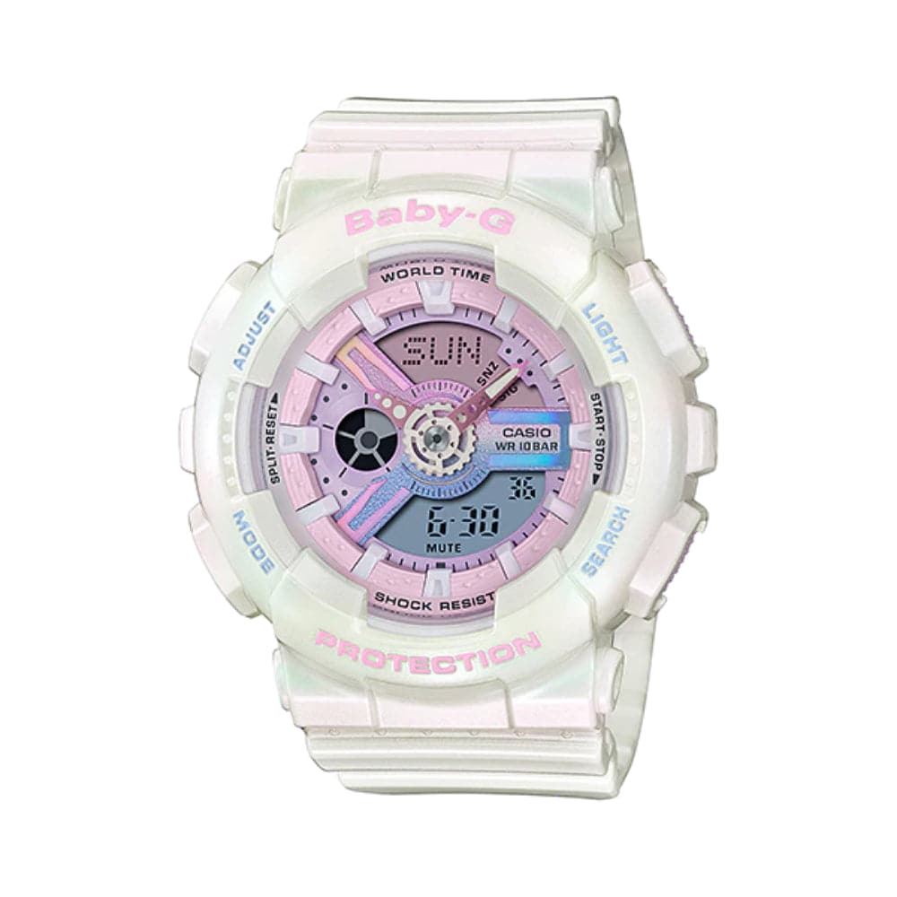 CASIO BABY-G BA-110PL-7A1DR Women's Digital Sports Watch with White Resin Band - Perfect for Running, Swimming & Outdoor Activities
