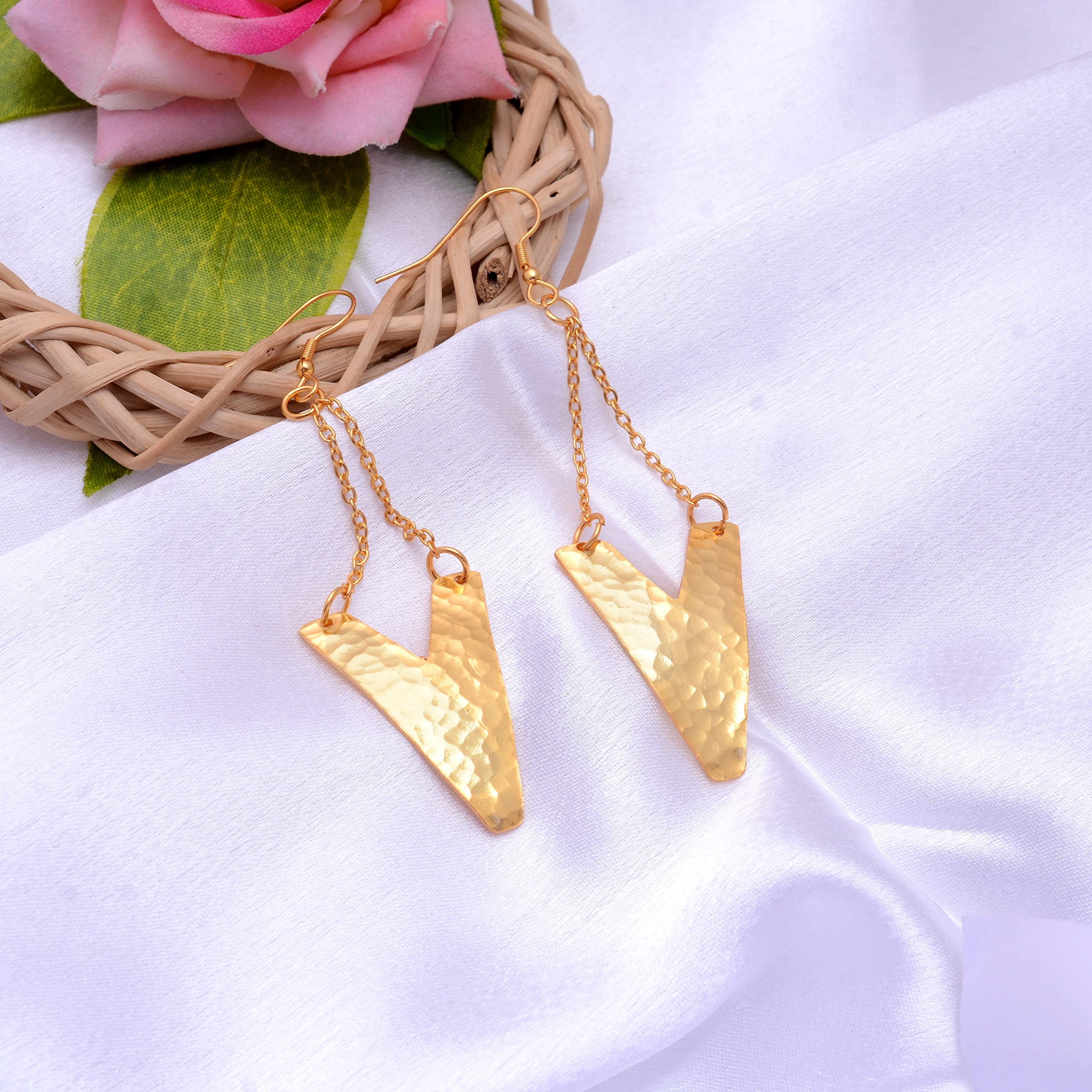 Veracity Jewelry 18K Yellow Gold Plated Handmade Dangle Earrings for Women - Elegant Fashion Jewelry Gift for Her - Designer Gold Filled Earrings for Birthday, Anniversary & Special Occasions - VE-575