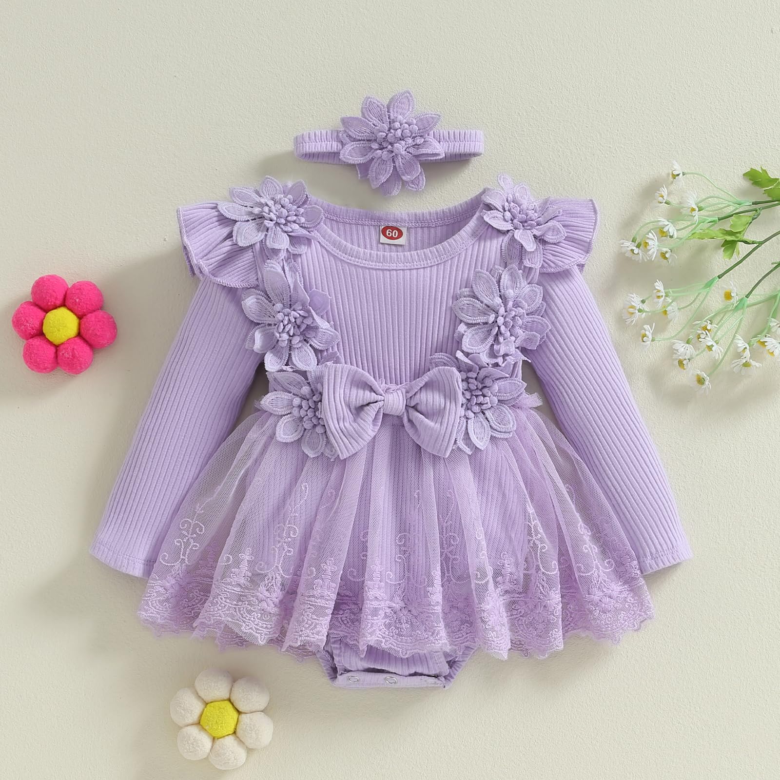 Little Princess Birthday Party Dress - Embroidered Flower Lace Tutu Romper Outfit for Baby Girls | Perfect for 1st Birthday, Photoshoots & Special Occasions
