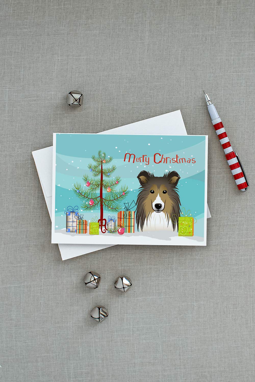Christmas Tree and Sheltie Greeting Cards - Pack of 8 Blank A7 Note Cards with Envelopes (5x7 Inches) | Whimsical Holiday Cards for Christmas Greetings, Thank You Notes & Festive Correspondence