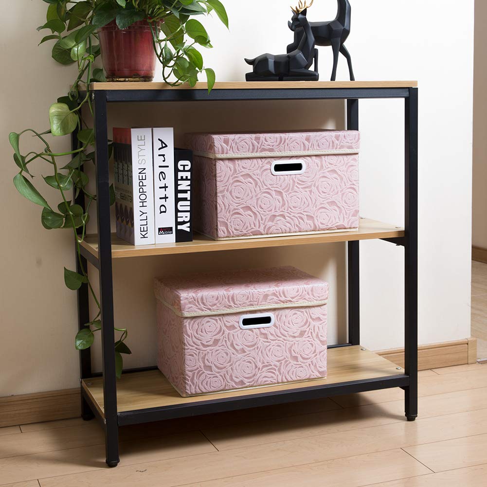 Prandom Foldable Fabric Storage Bins with Lids - 3 Pack Collapsible Organizer Boxes with Handles (14.9x9.8x9.8 Inch) for Closet, Bedroom, Living Room & Office Organization - Space Saving Home Decor Storage Solution