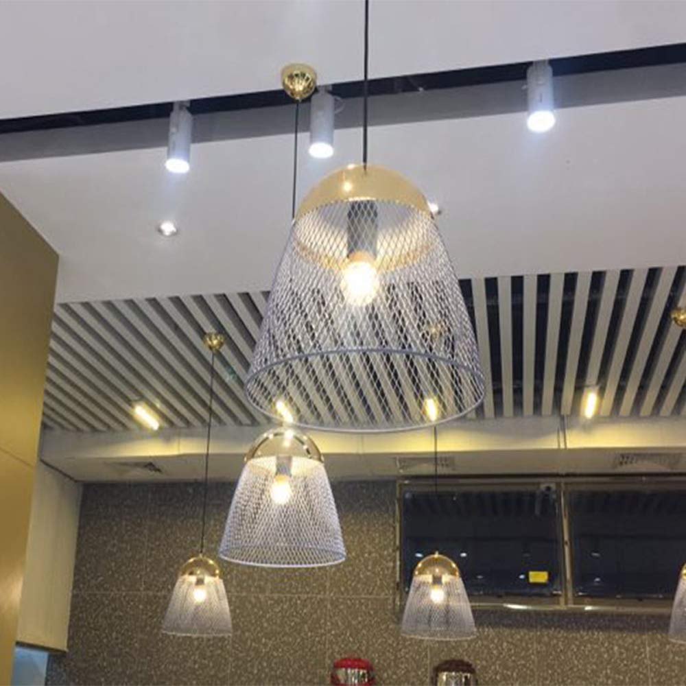 Vintage Style White Metal Wire Cage Pendant Light Fixture - Adjustable Hanging Suspension Lamp with E27 Base for Loft, Living Room & Dining Room - 30cm x 24cm Modern Ceiling Lighting