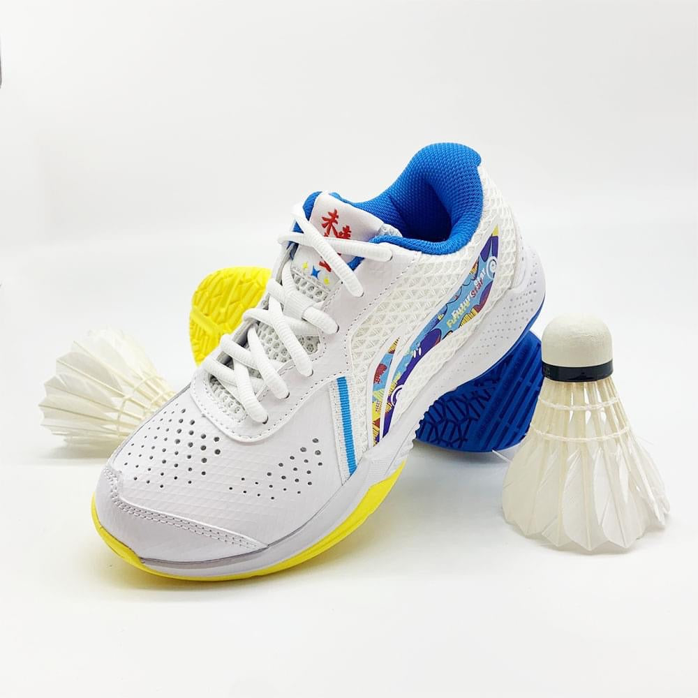 Li Ning Thunder Badminton Shoes for Kids - Breathable Lightweight White & Blue AYTT014-3 - Perfect for Indoor Sports & School PE Classes