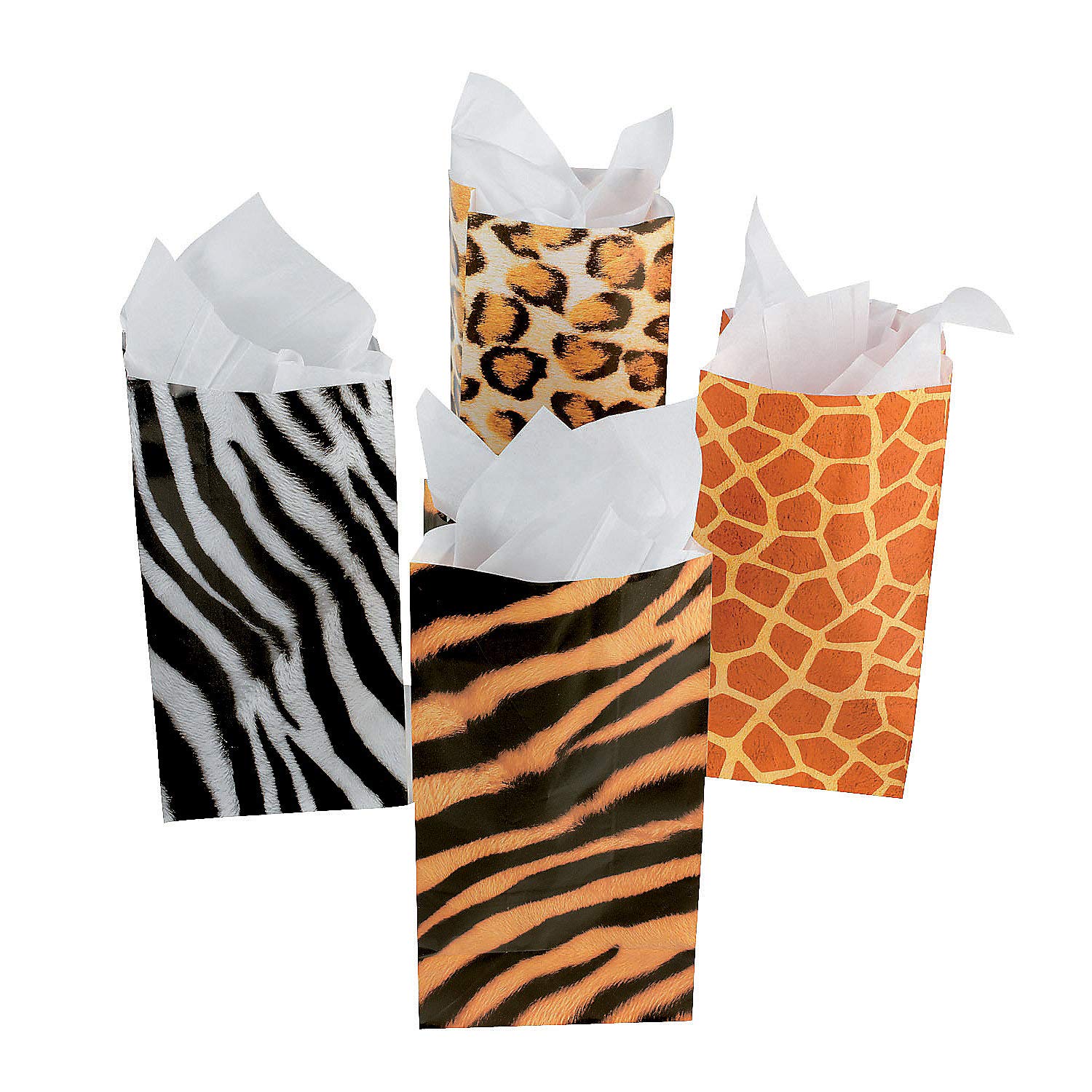 Fun Express Animal Print Paper Bags - 12 Pack Party Favor Bags for Birthday, VBS, Vacation Bible School Decorations & Treat Bags - Eco-Friendly Paper Gift Bags for Kids Party Supplies & Classroom Goodie Bags