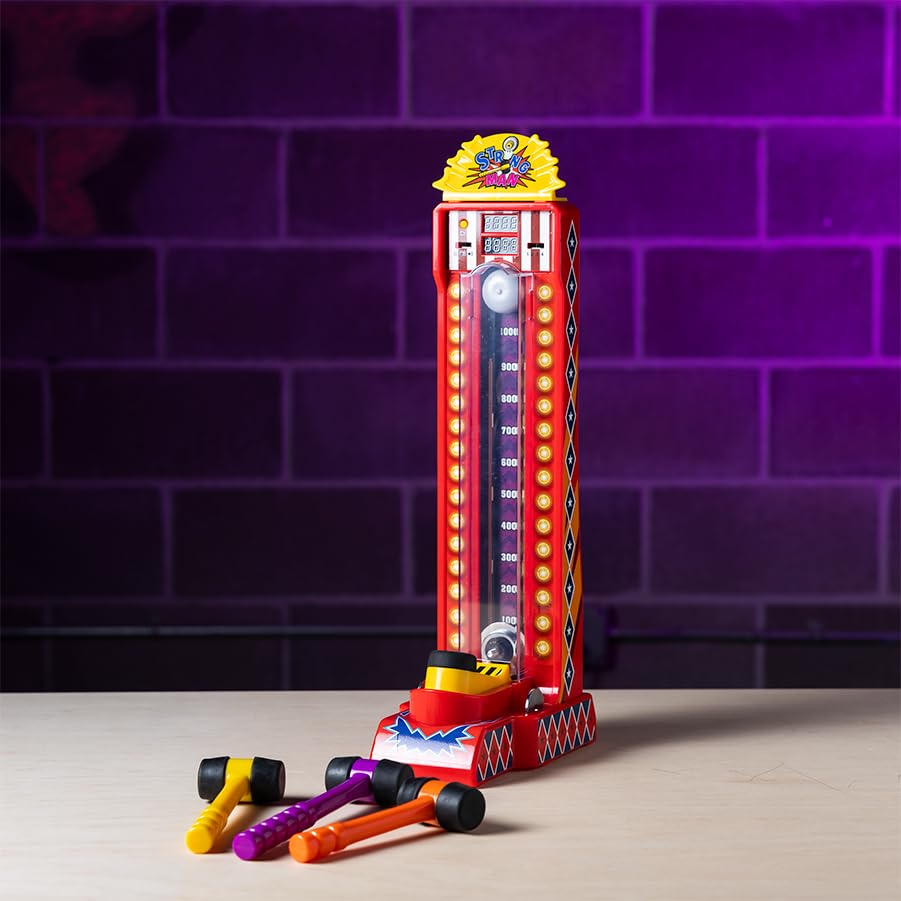Fat Brain Toys Electronic Arcade Strongman Game - Fun Strength Test for Kids Ages 6-10 | Interactive Carnival Style Game for Birthday Parties & Family Game Nights