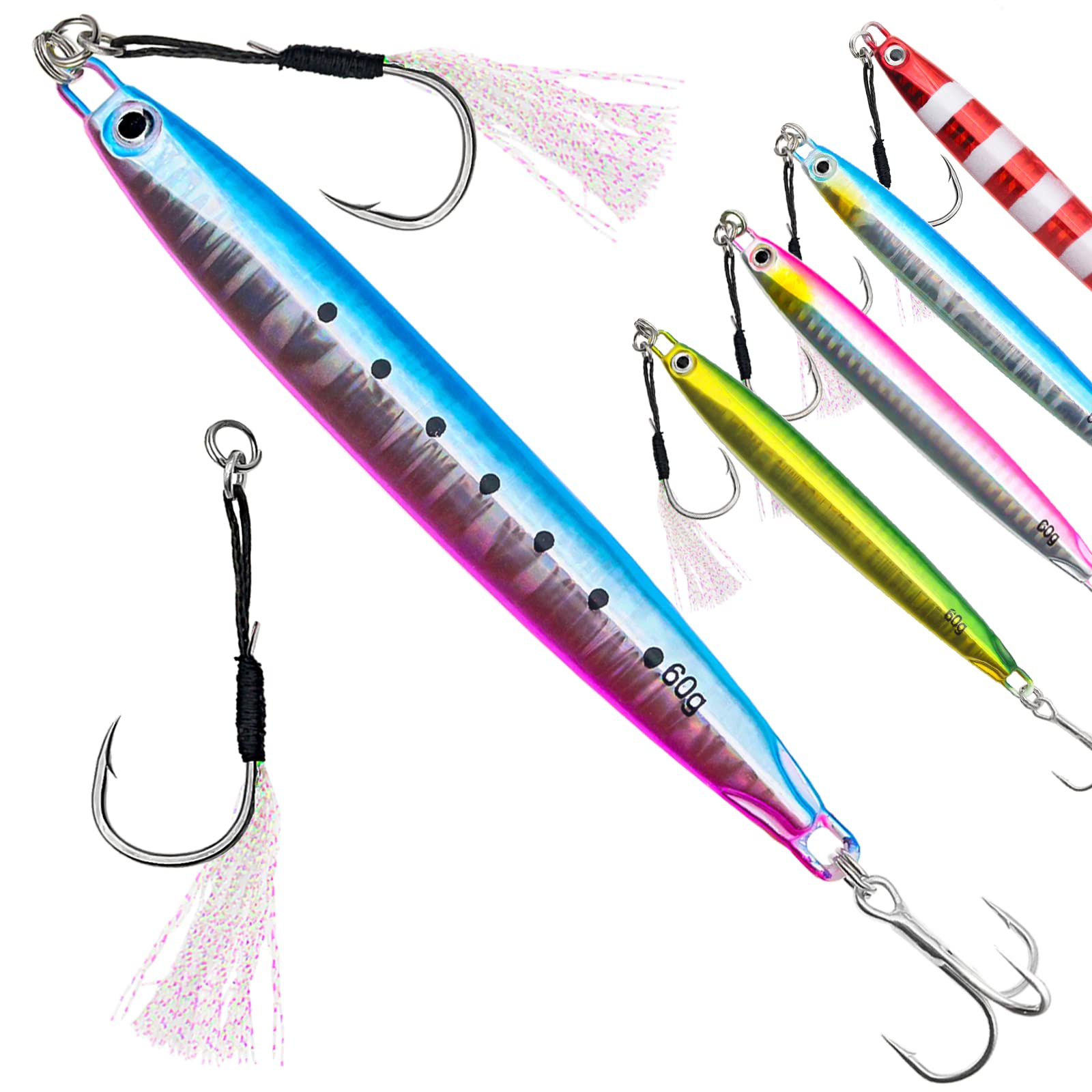 Premium Saltwater Vertical Jigging Lures for Tuna, Grouper, Snapper - 60g/80g/120g Heavy Metal Fishing Jigs - Boat Fishing Spoons for Deep Sea & Offshore Angling - Ideal for Trolling, Casting & Jigging Techniques