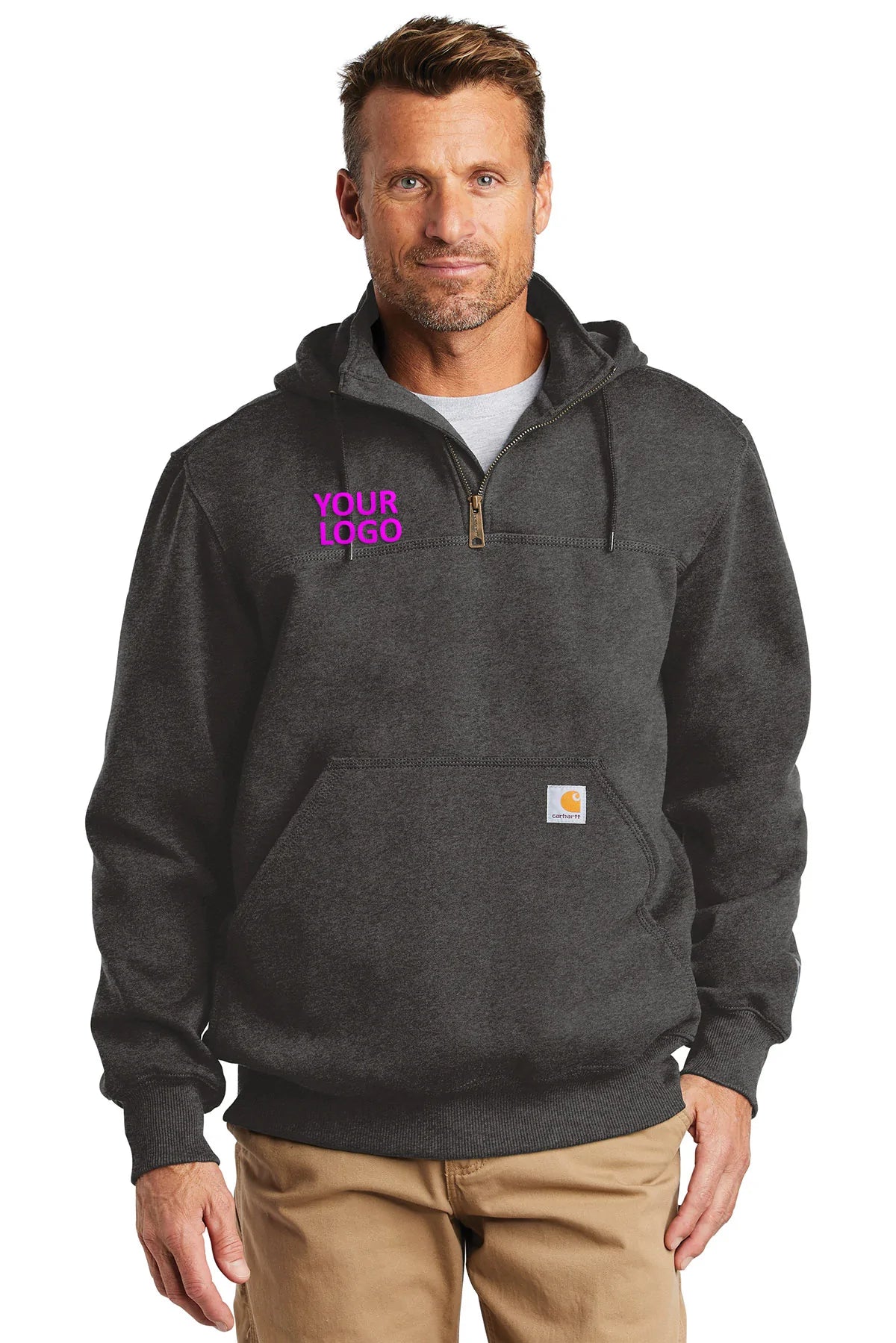Carhartt Men's Rain Defender Paxton Zip-Up Hooded Sweatshirt - Carbon Heather | Water-Resistant Fleece Pullover for Outdoor Work & Casual Wear