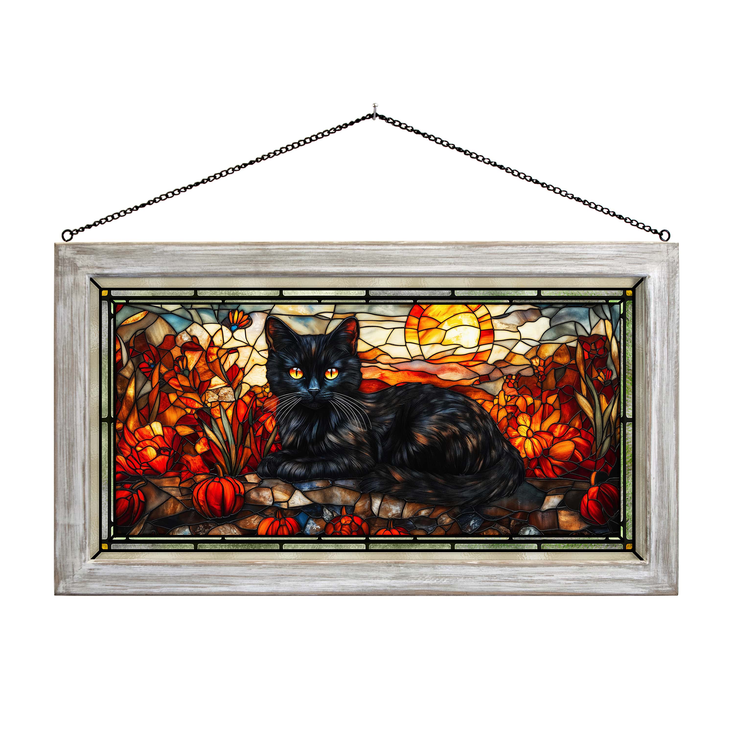 13 x 23 Halloween Stained Glass Window Art - Gothic Home Decor for Halloween Party, Haunted House & Spooky Season Decorations