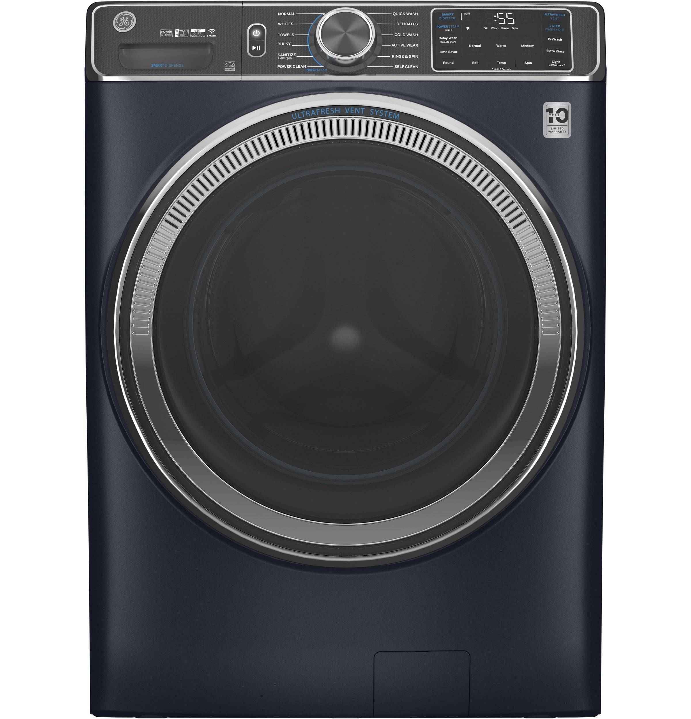 GE GFW850SPNRS 5.8 Cu. Ft. Smart Front Load Washer with Sapphire Blue Finish, SmartDispense™ & UltraFresh Vent System with OdorBlock™ - Perfect for Large Families & Eco-Friendly Laundry Rooms