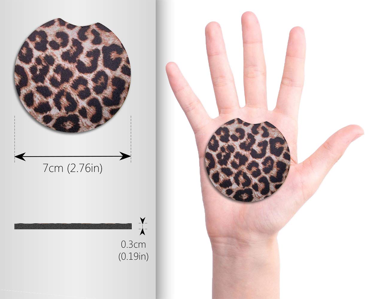 2.75 Inches Absorbent Car Cup Coasters for Women - Leopard Print, Set of 2 | Non-Slip Drink Holders for Cars, Perfect Auto Accessories for Women & Girls - Great for Road Trips, Commuting & Daily Driving