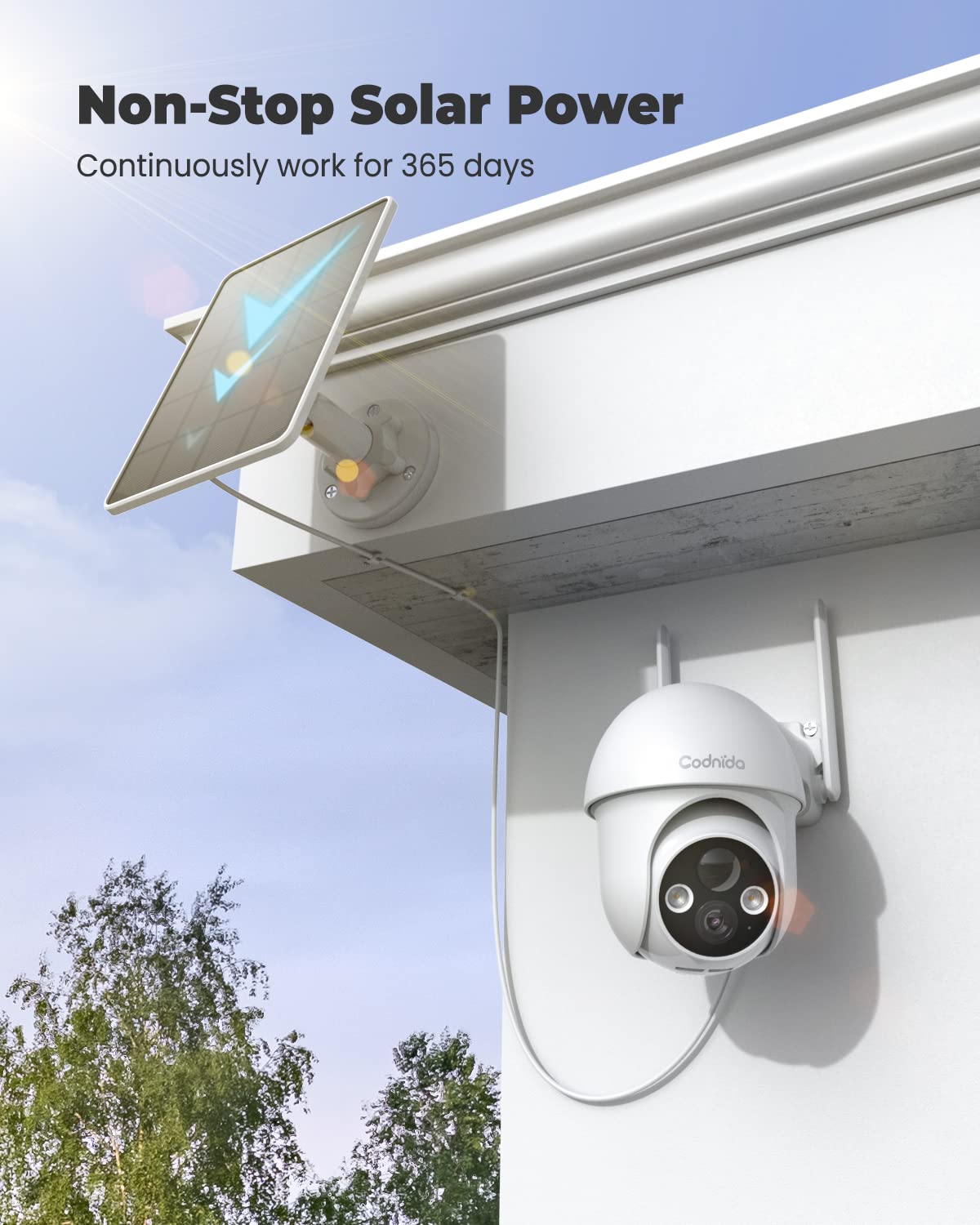 2K Solar Security Camera Wireless Outdoor - 3MP Battery Powered Surveillance Camera with Night Vision, PTZ Control, 2-Way Audio & Motion Detection - Alexa Compatible for Home Security & Property Monitoring (Ideal for Backyard, Garage & Driveway Protection)