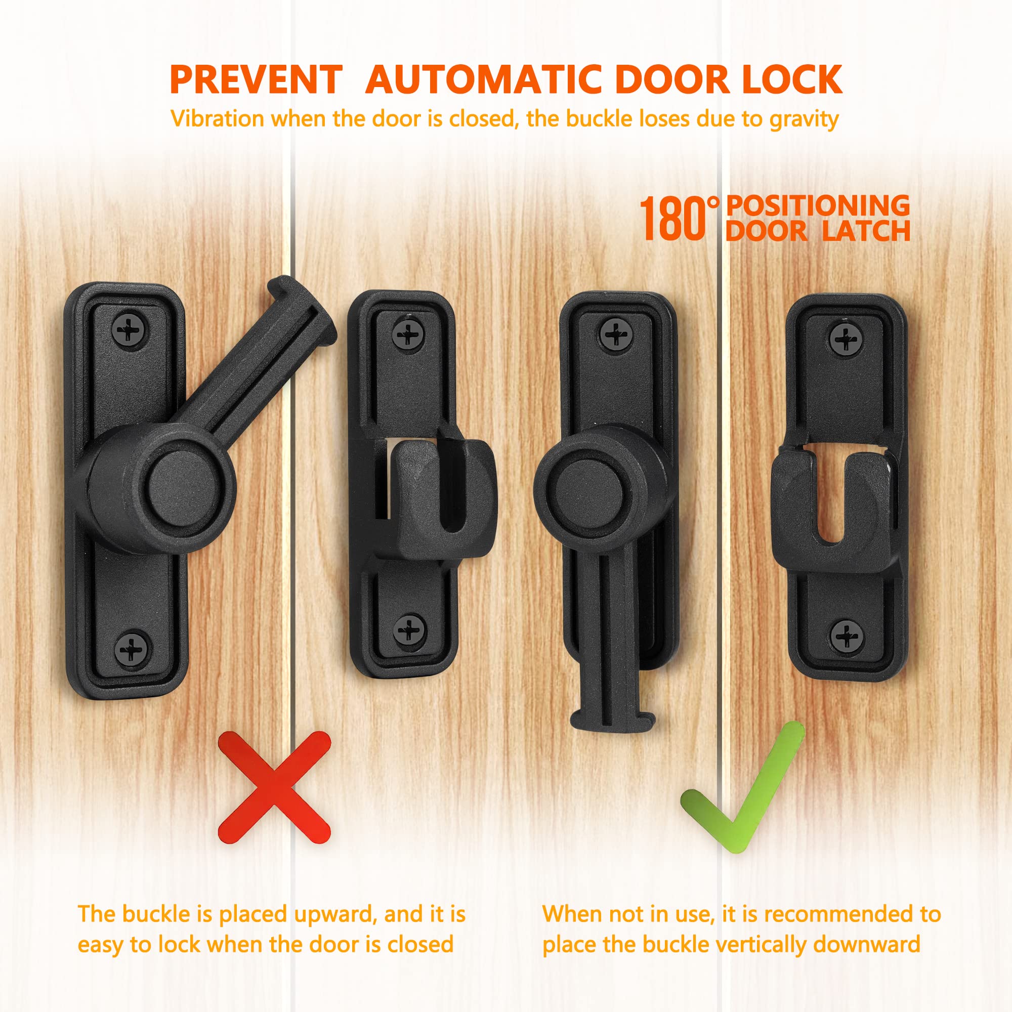 90/180 Degree Sliding Barn Door Lock Latch Hardware - Dual Security Slide Lock for Bathroom, Garage, Bedroom, Cabinet & Barn Gates - Heavy Duty Black Metal Door Lock for Enhanced Home Security (Perfect for Rustic & Farmhouse Style Homes)